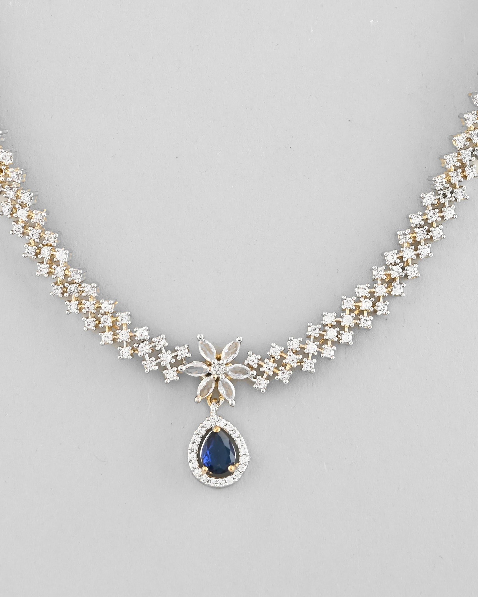 VOJ Gold-Polished White And Blue Colour AD-Studded Jewellery Set VOJ (Valley Of Jewellery)