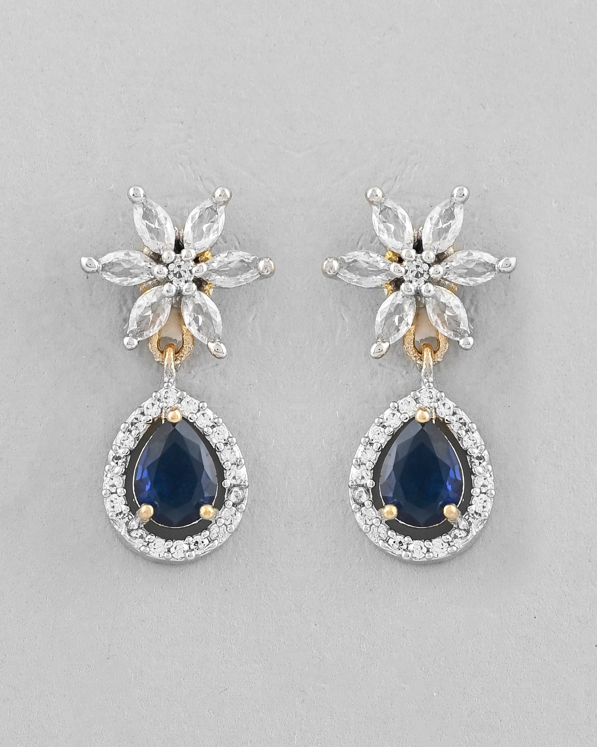 VOJ Gold-Polished White And Blue Colour AD-Studded Jewellery Set - Swadesiicart