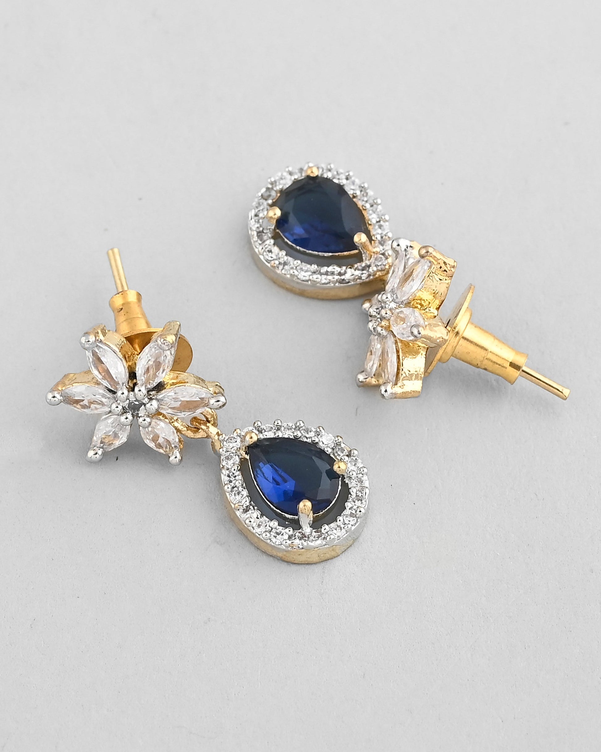 VOJ Gold-Polished White And Blue Colour AD-Studded Jewellery Set VOJ (Valley Of Jewellery)