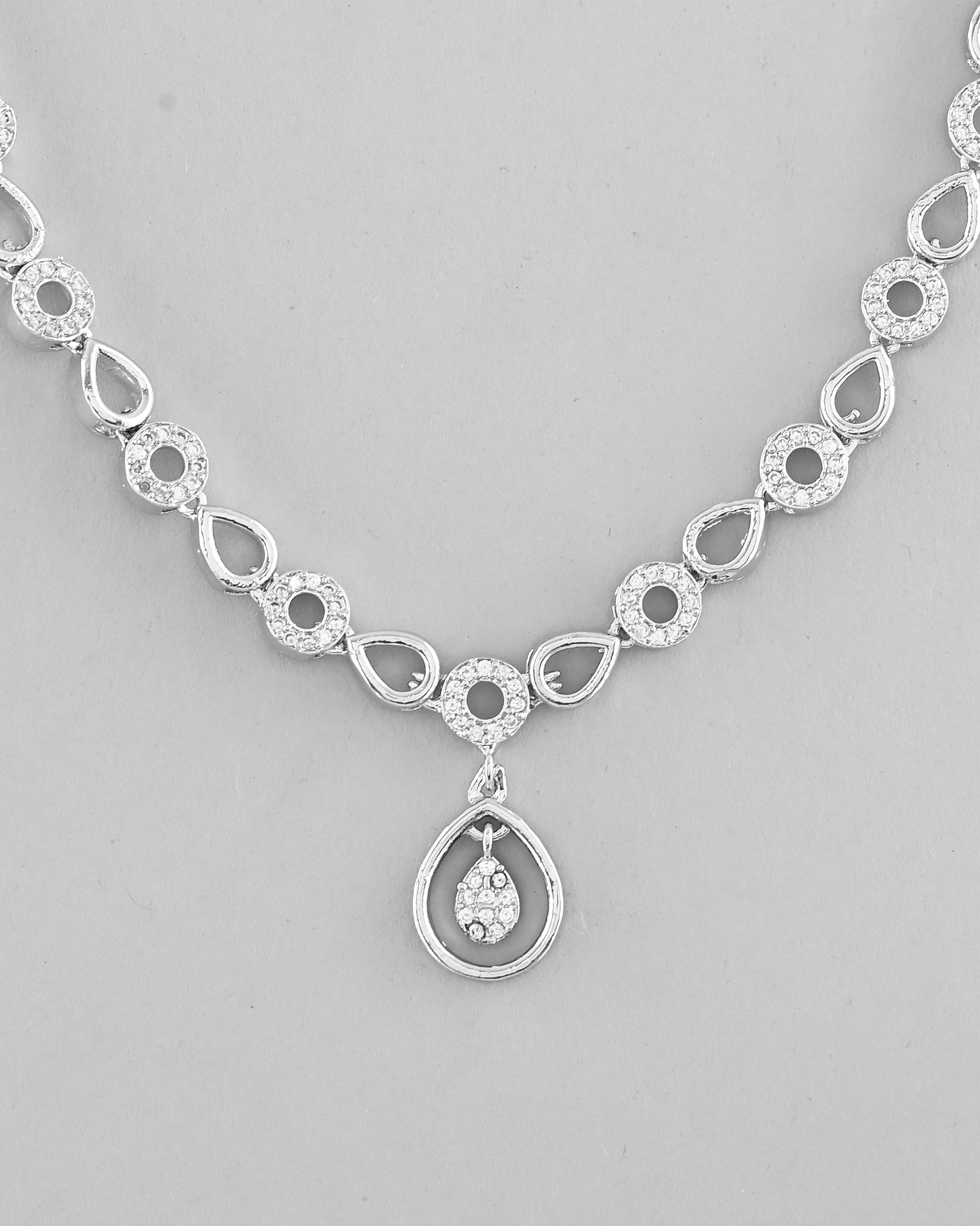 VOJ Silver-Plated AD-Studded Designer Jewellery Set VOJ (Valley Of Jewellery)