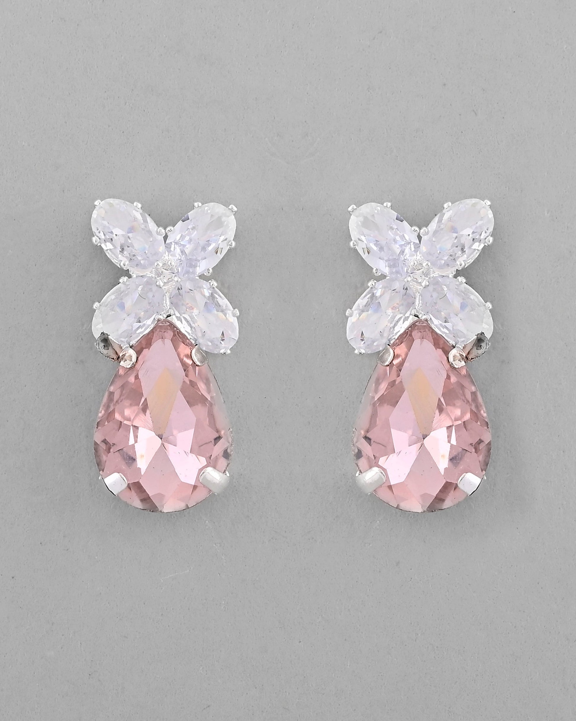 VOJ Silver Plated Pink And White Stone Studded Necklace with Earrings Set VOJ (Valley Of Jewellery)