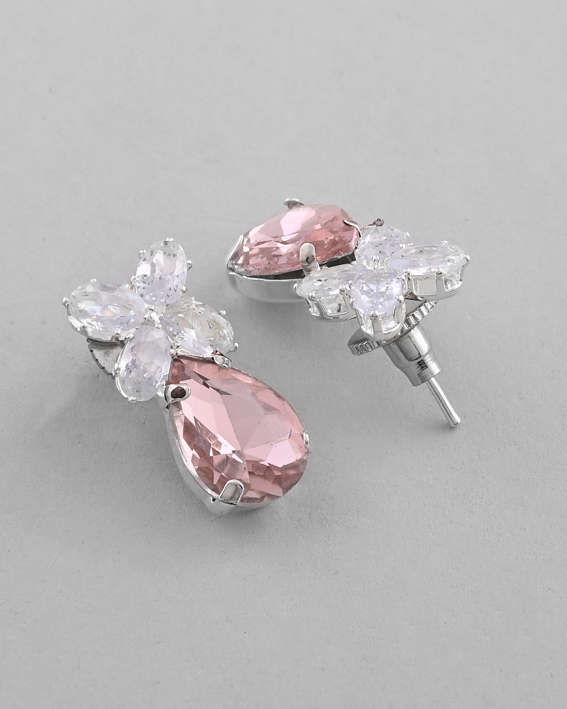 VOJ Silver Plated Pink And White Stone Studded Necklace with Earrings Set VOJ (Valley Of Jewellery)