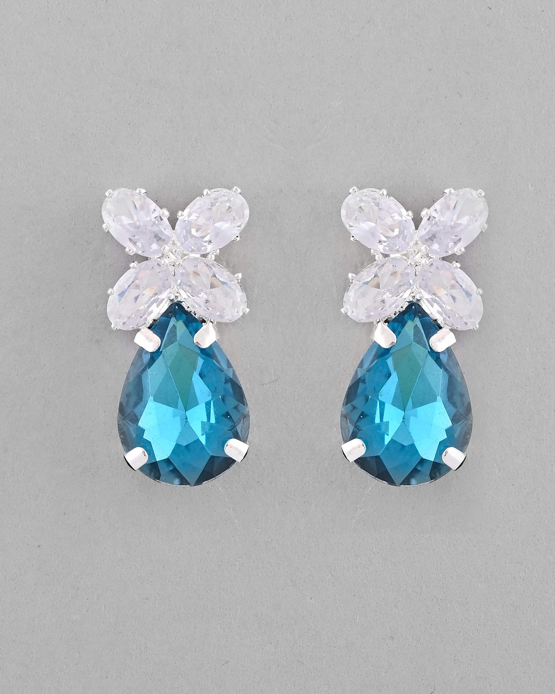 VOJ Silver Plated Blue And White Stone Studded Necklace with Earrings Set VOJ (Valley Of Jewellery)