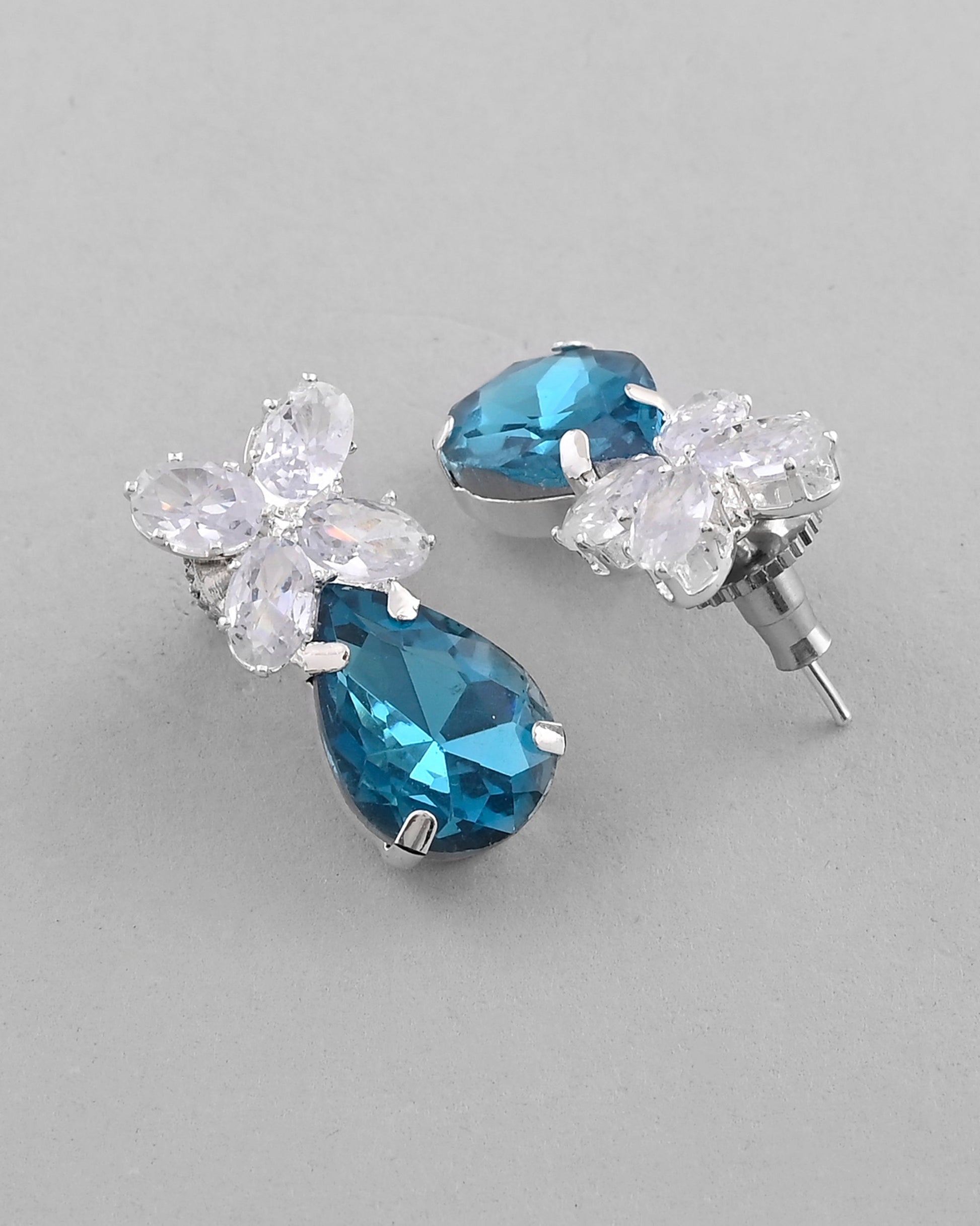 VOJ Silver Plated Blue And White Stone Studded Necklace with Earrings Set VOJ (Valley Of Jewellery)