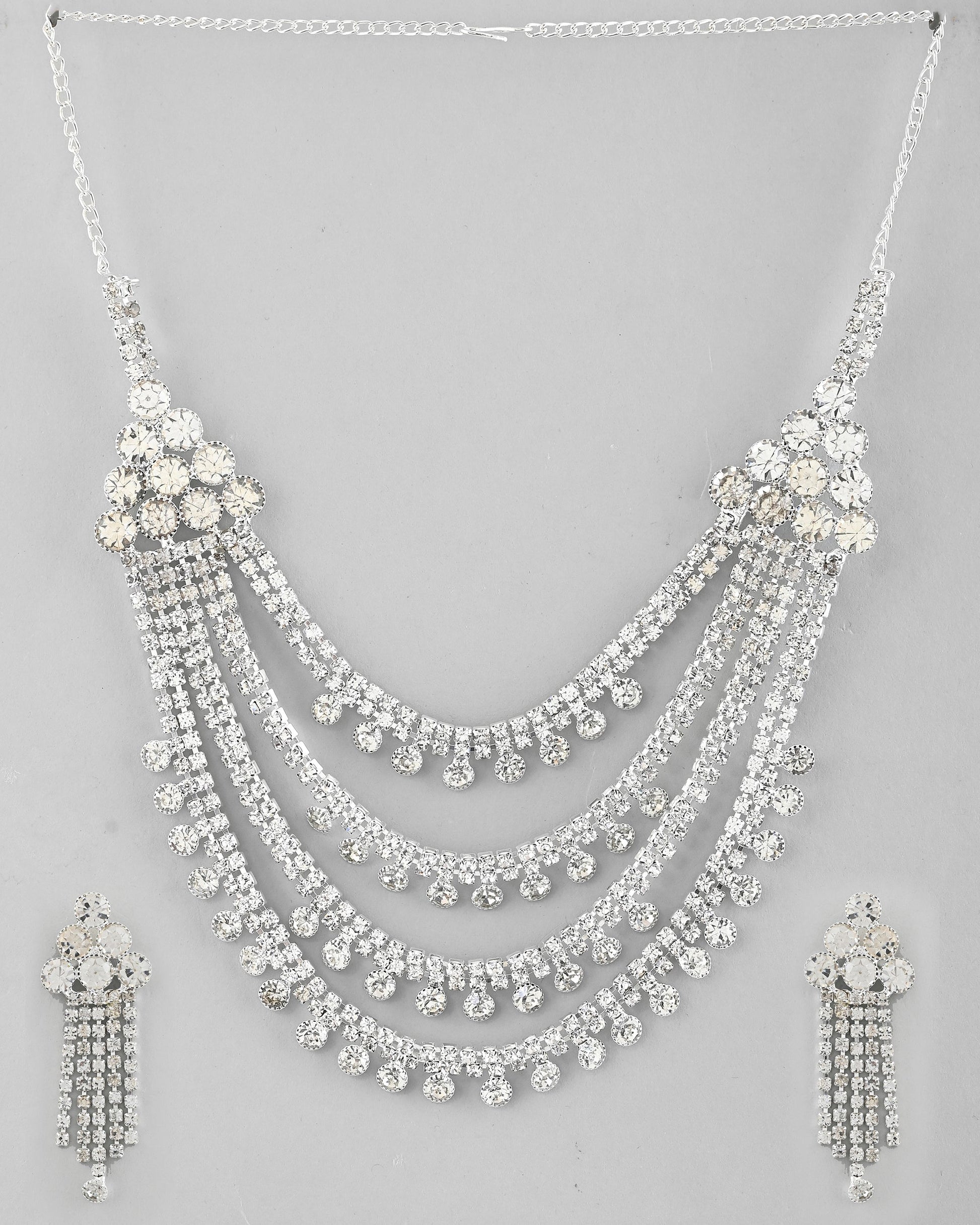 VOJ Silver Plated Stone Studded Multi Layer Jewellery Set VOJ (Valley Of Jewellery)