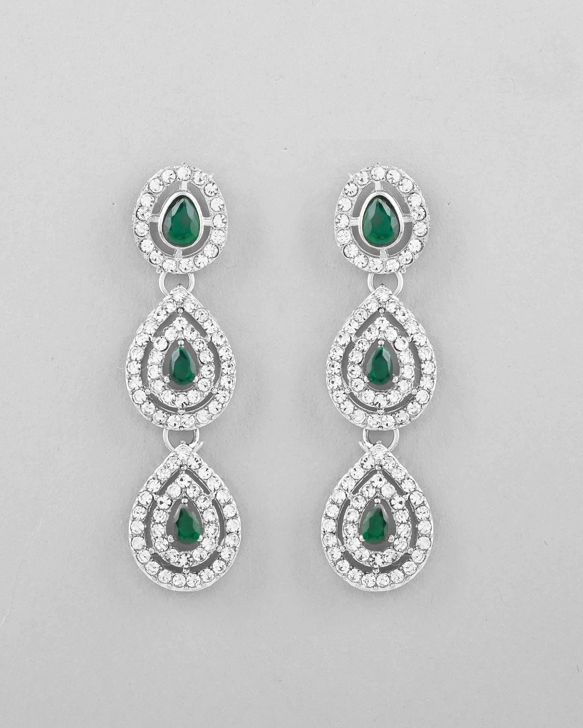 VOJ AD Studded with White and Green Stone Layered Jewellery Set VOJ (Valley Of Jewellery)