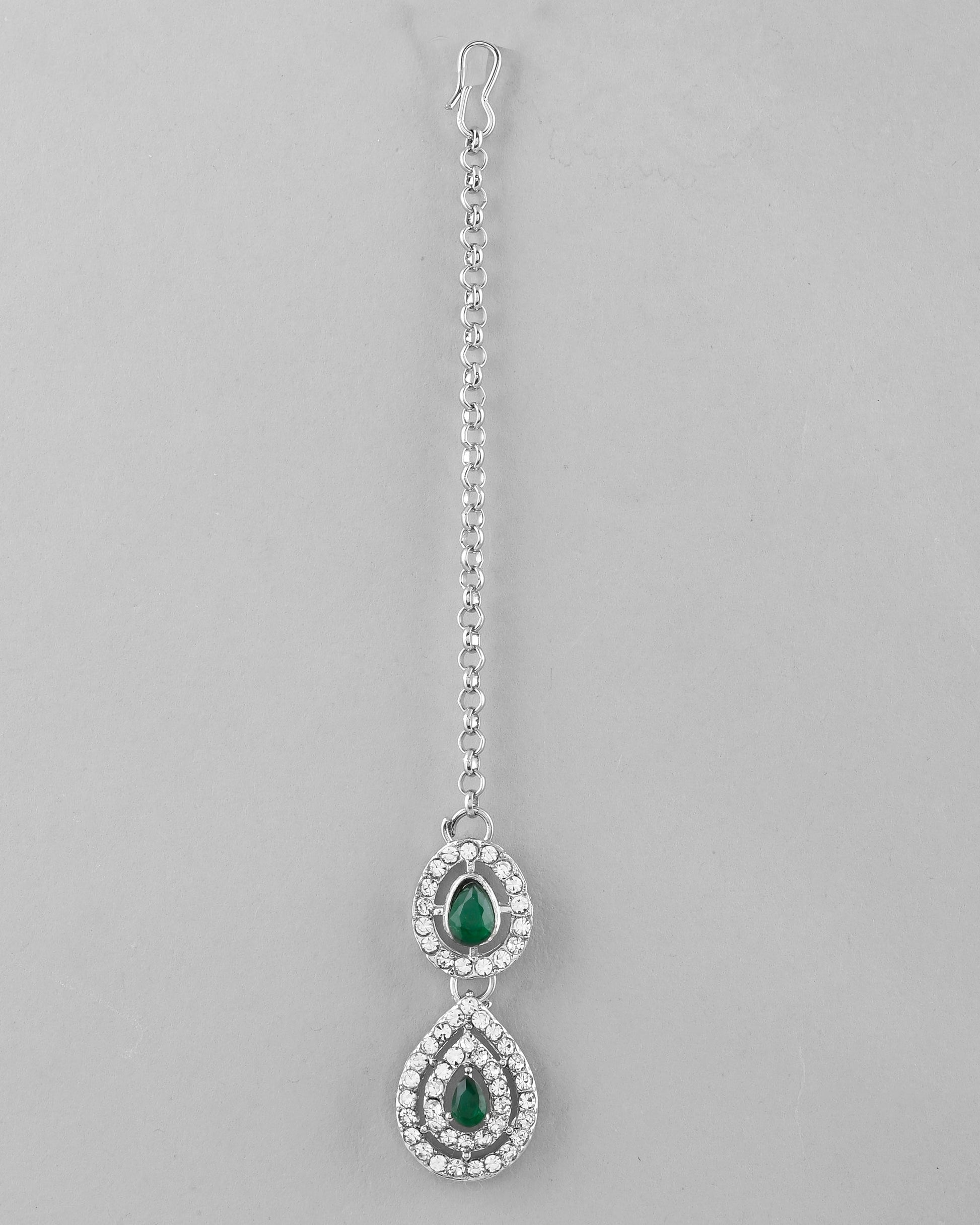 VOJ AD Studded with White and Green Stone Layered Jewellery Set VOJ (Valley Of Jewellery)