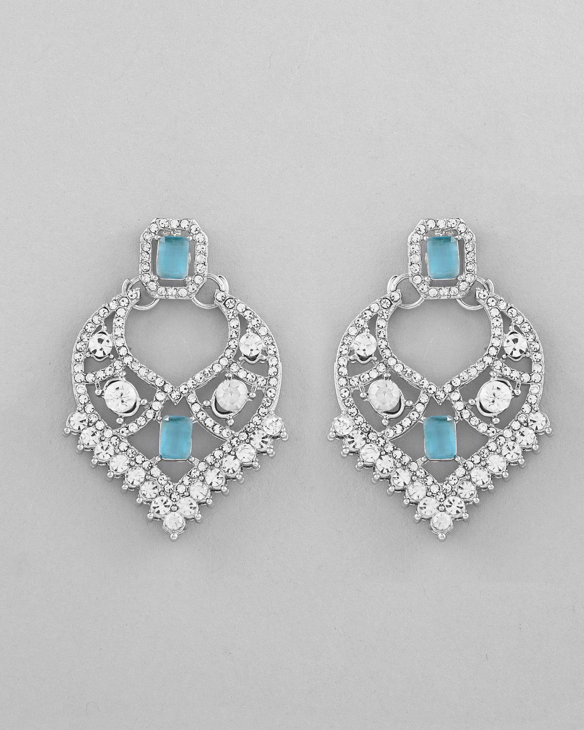 VOJ Silver Plated Designer AD Studded Necklace With Earrings And Mangtikka VOJ (Valley Of Jewellery)