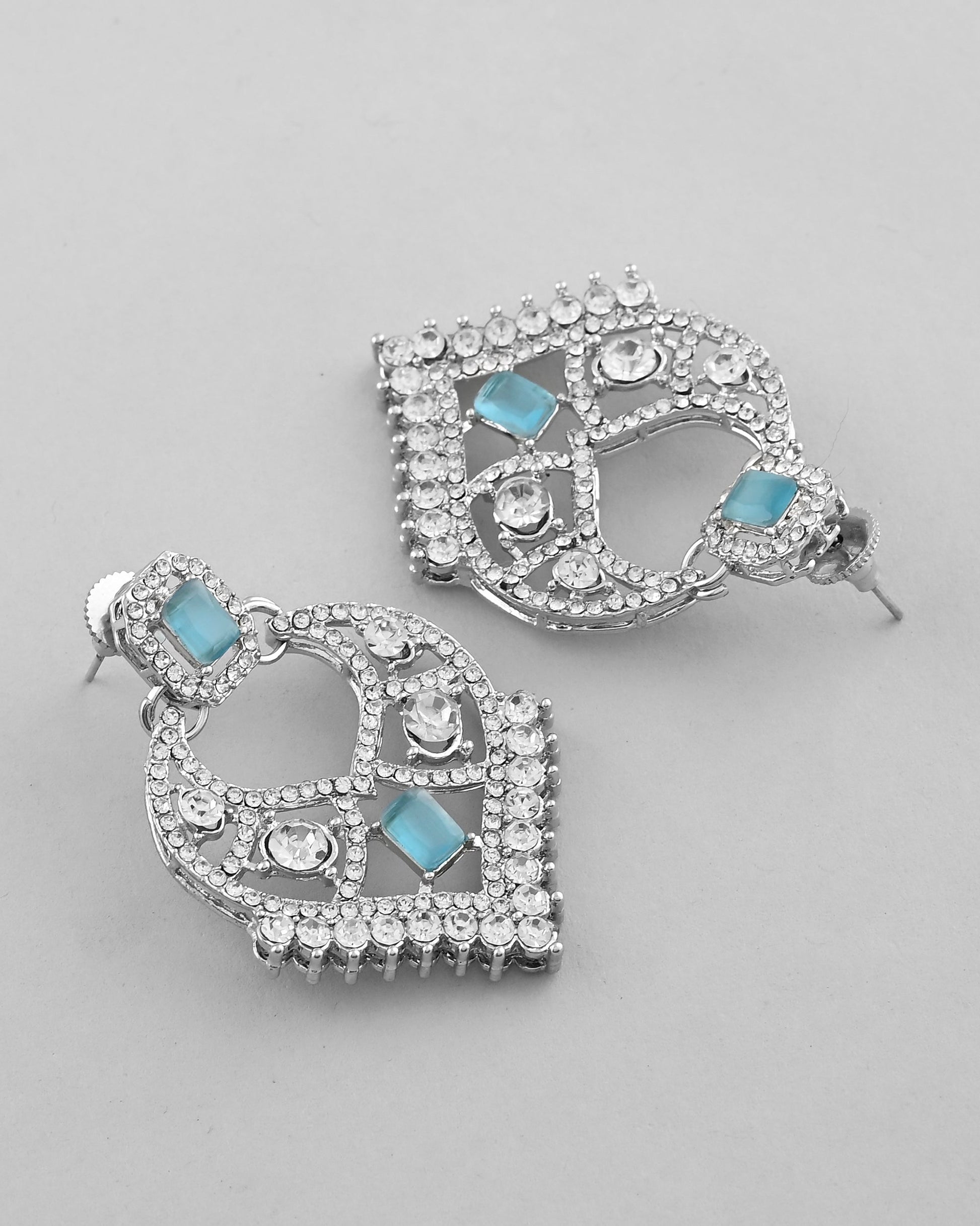 VOJ Silver Plated Designer AD Studded Necklace With Earrings And Mangtikka VOJ (Valley Of Jewellery)