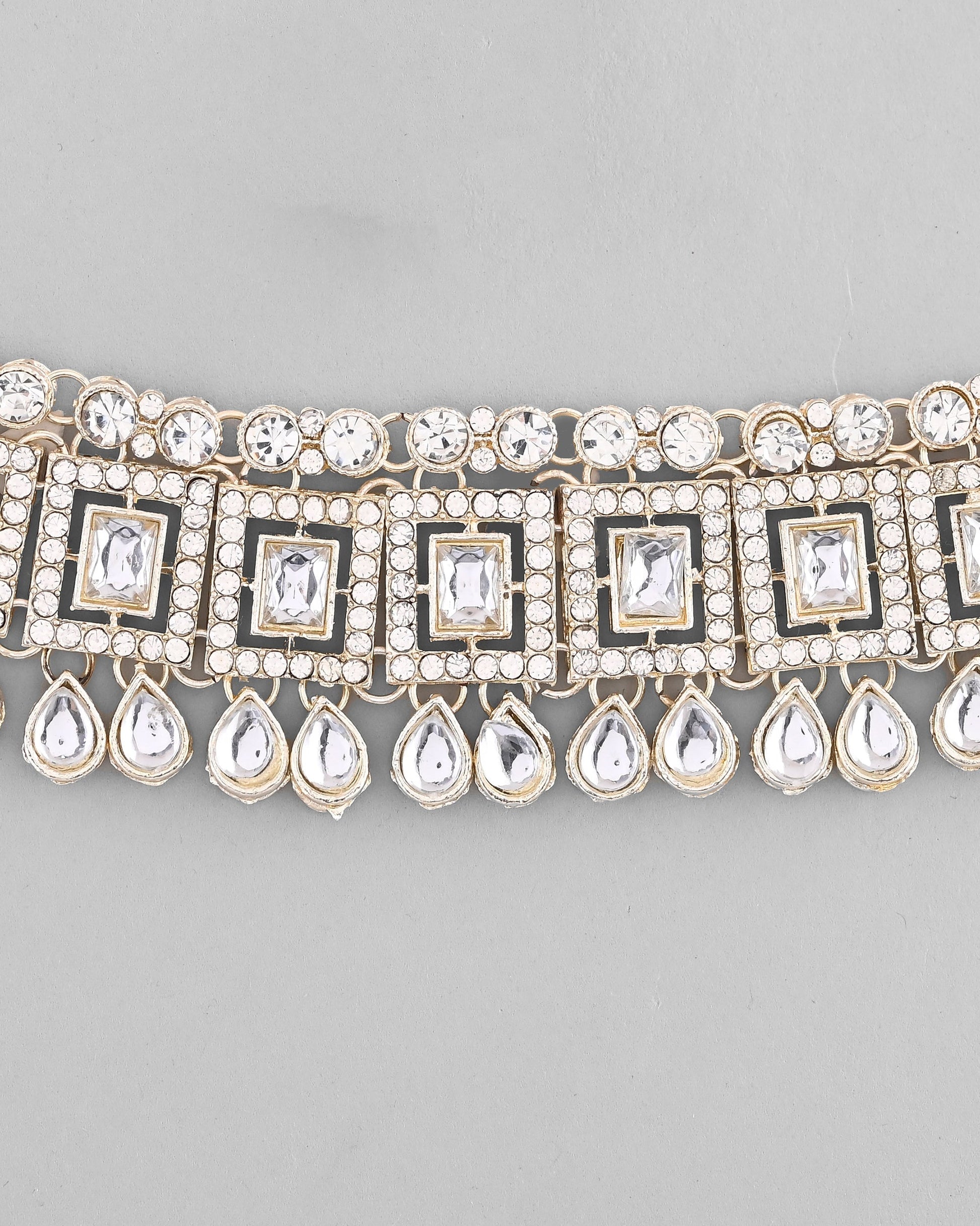 VOJ Silver Plated Stone Studded Designer Necklace With Earrings And Mangtikka - Swadesiicart