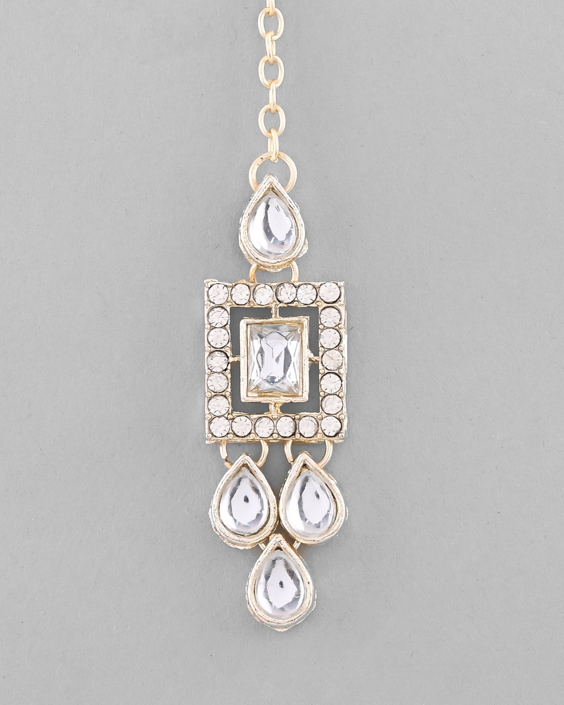 VOJ Silver Plated Stone Studded Designer Necklace With Earrings And Mangtikka VOJ (Valley Of Jewellery)