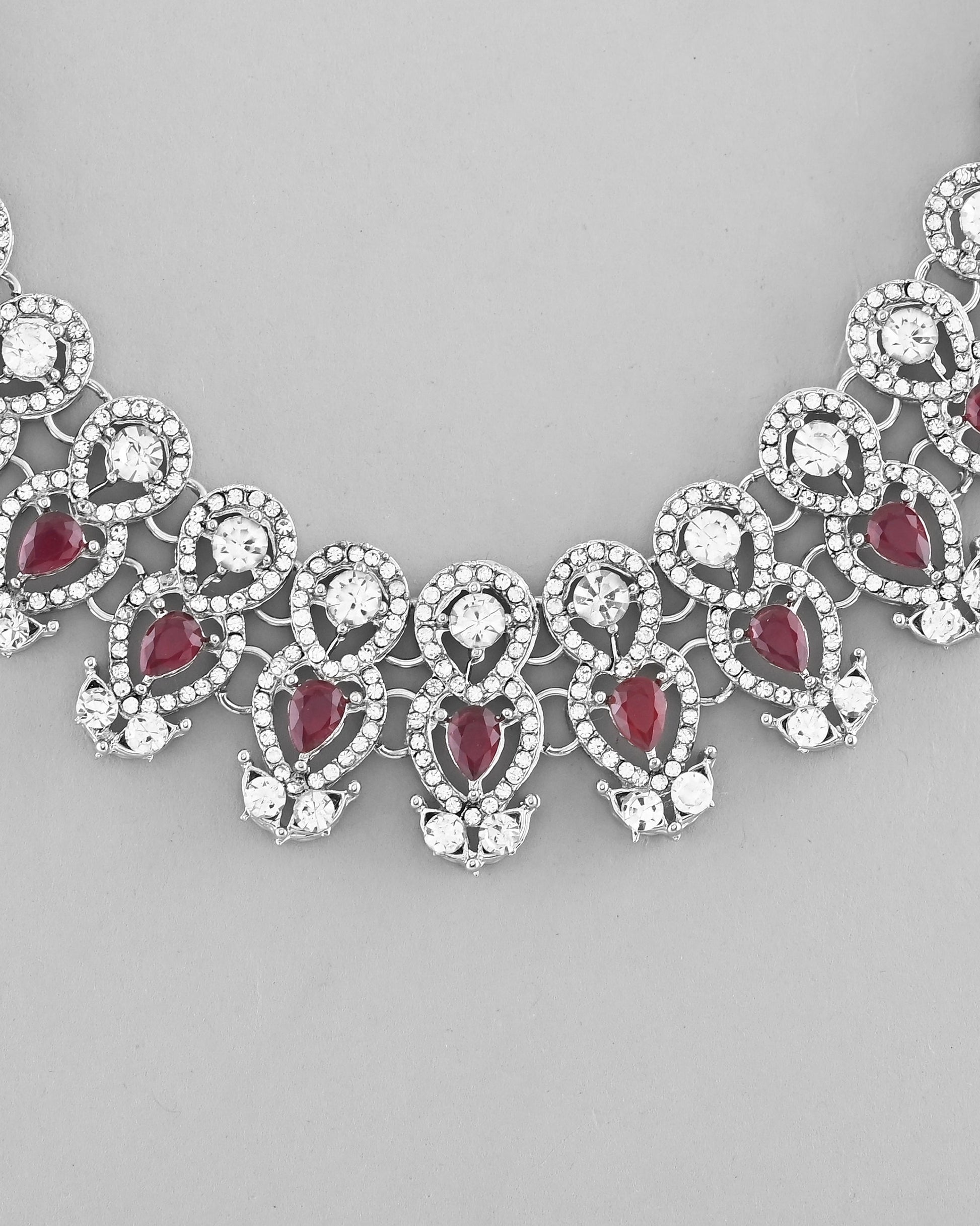 VOJ Silver Plated Pink AD Stone Studded Designer Jewellery Set With Mangtikka VOJ (Valley Of Jewellery)