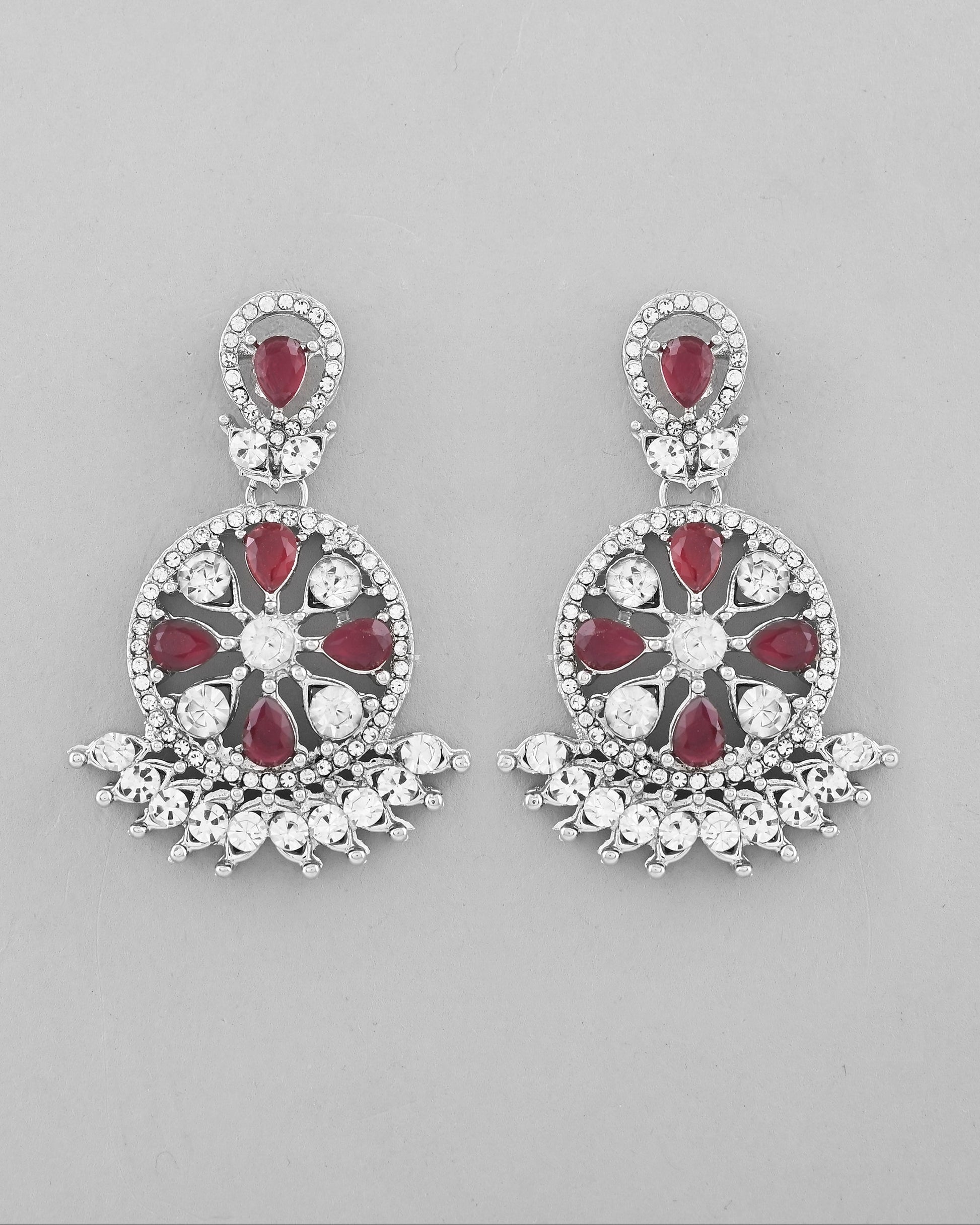 VOJ Silver Plated Pink AD Stone Studded Designer Jewellery Set With Mangtikka VOJ (Valley Of Jewellery)