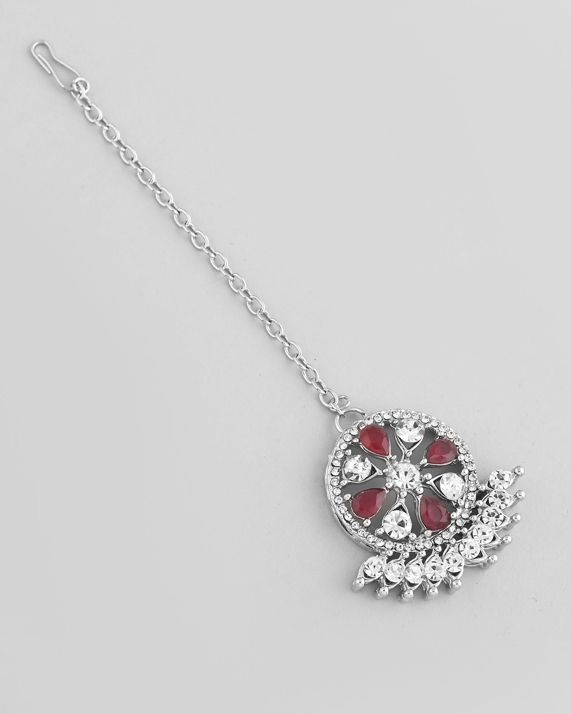 VOJ Silver Plated Pink AD Stone Studded Designer Jewellery Set With Mangtikka VOJ (Valley Of Jewellery)