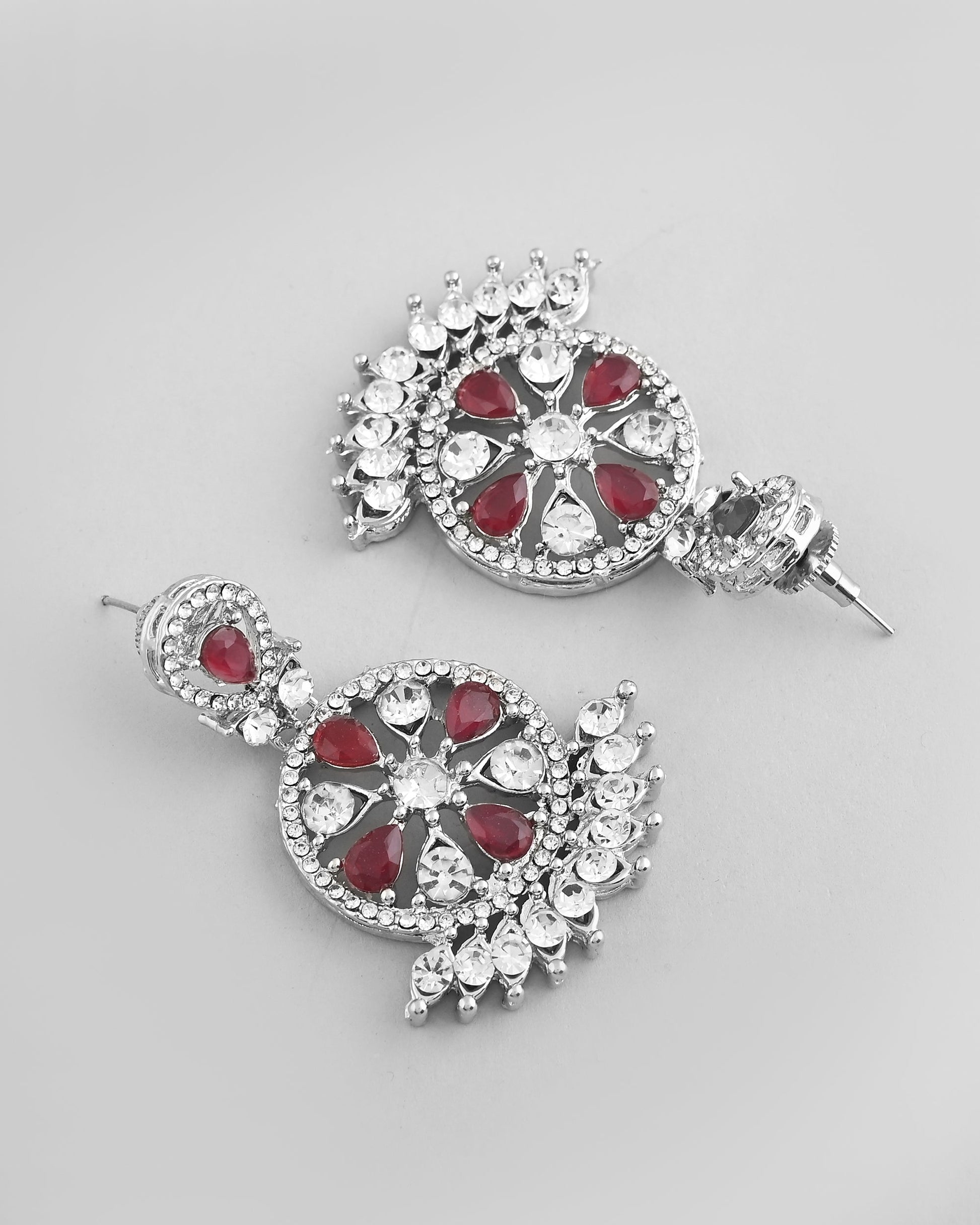 VOJ Silver Plated Pink AD Stone Studded Designer Jewellery Set With Mangtikka VOJ (Valley Of Jewellery)