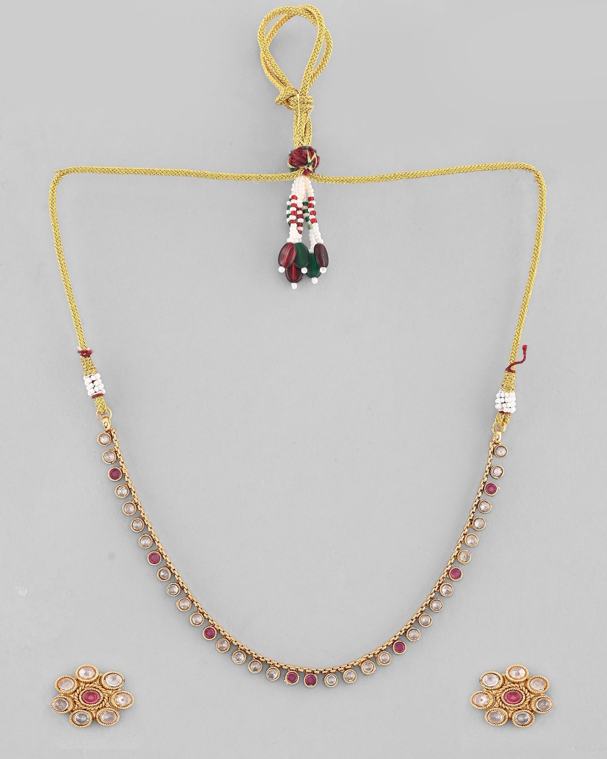 VOJ Gold-Polished Designer Handcrafted Necklace With Earrings VOJ (Valley Of Jewellery)