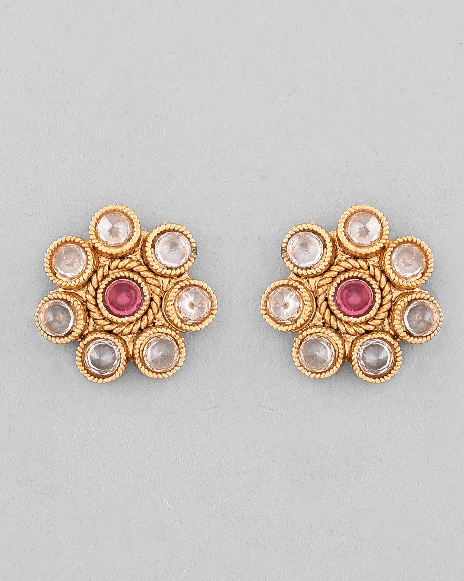 VOJ Gold-Polished Designer Handcrafted Necklace With Earrings VOJ (Valley Of Jewellery)