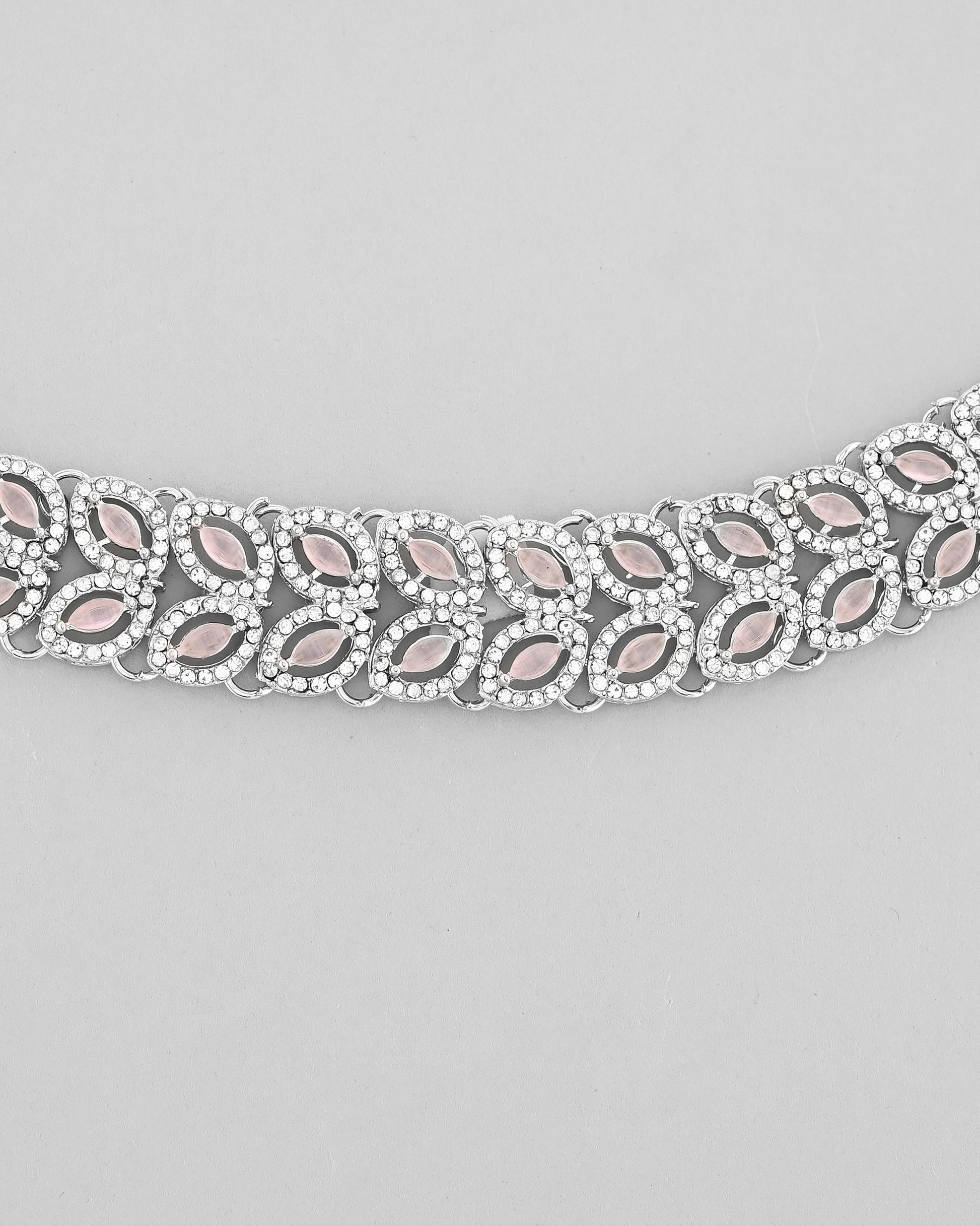 VOJ Silver Plated Baby Pink AD Stone Studded Designer Jewellery Set With Mangtikka VOJ (Valley Of Jewellery)