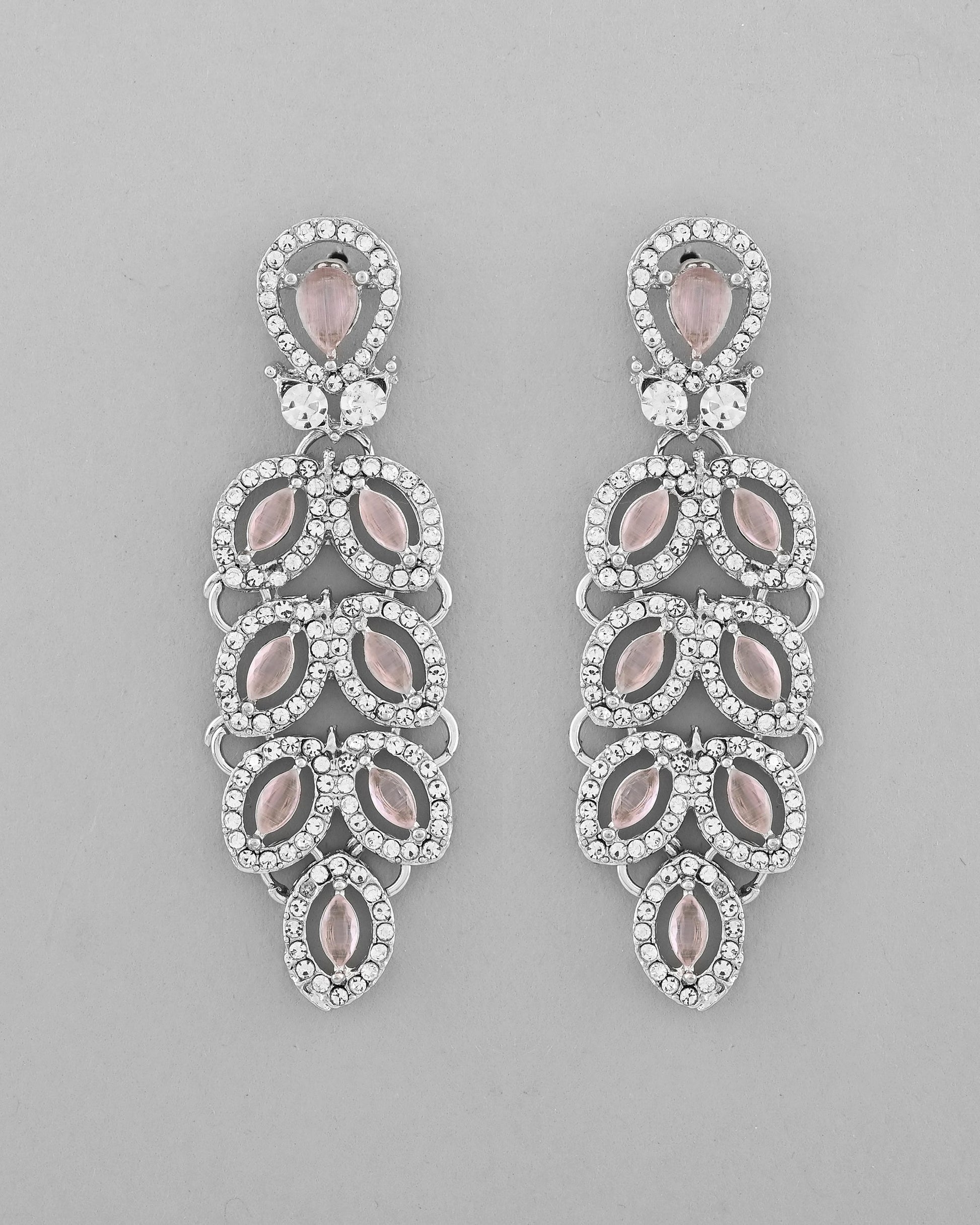 VOJ Silver Plated Baby Pink AD Stone Studded Designer Jewellery Set With Mangtikka - Swadesiicart