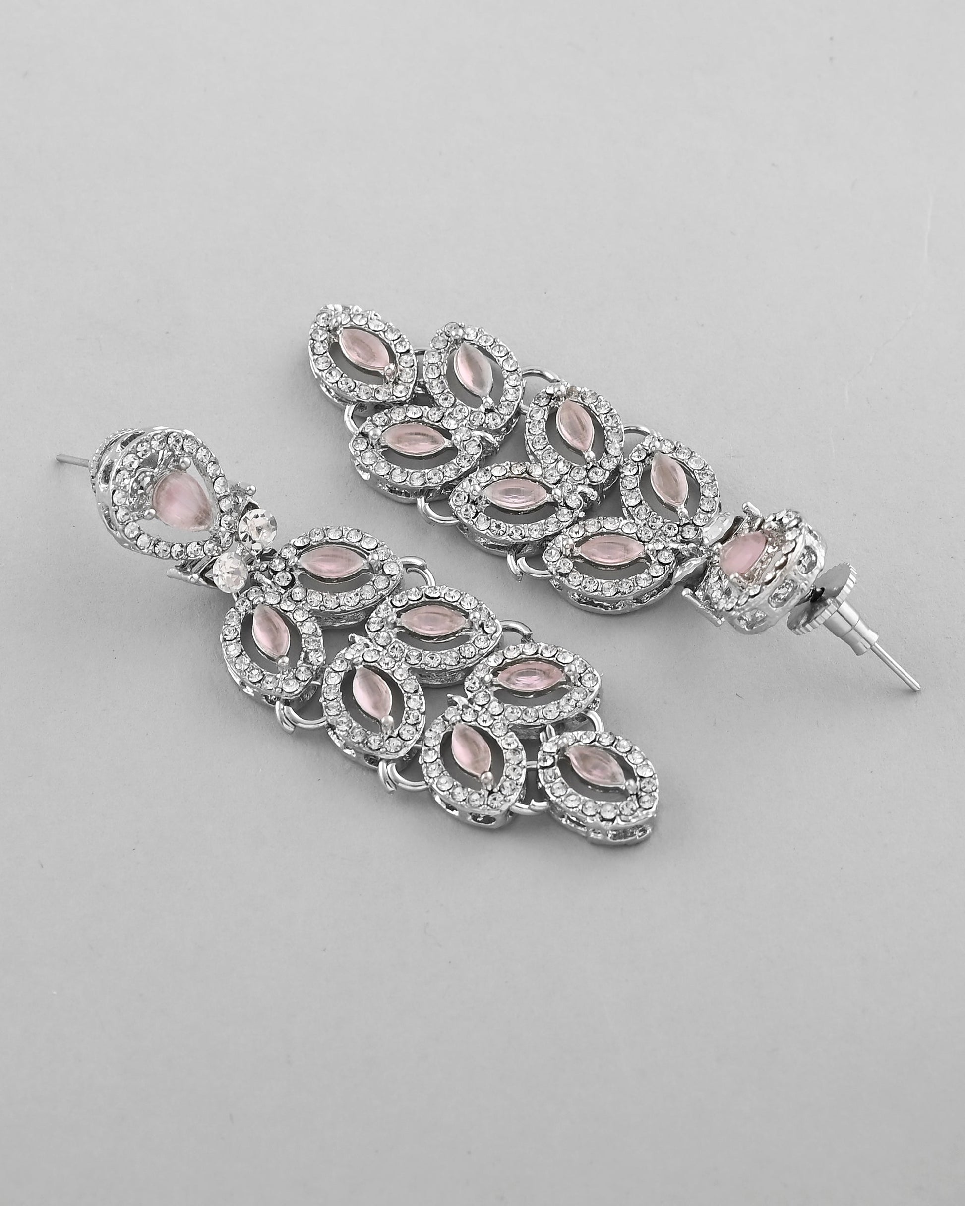 VOJ Silver Plated Baby Pink AD Stone Studded Designer Jewellery Set With Mangtikka VOJ (Valley Of Jewellery)