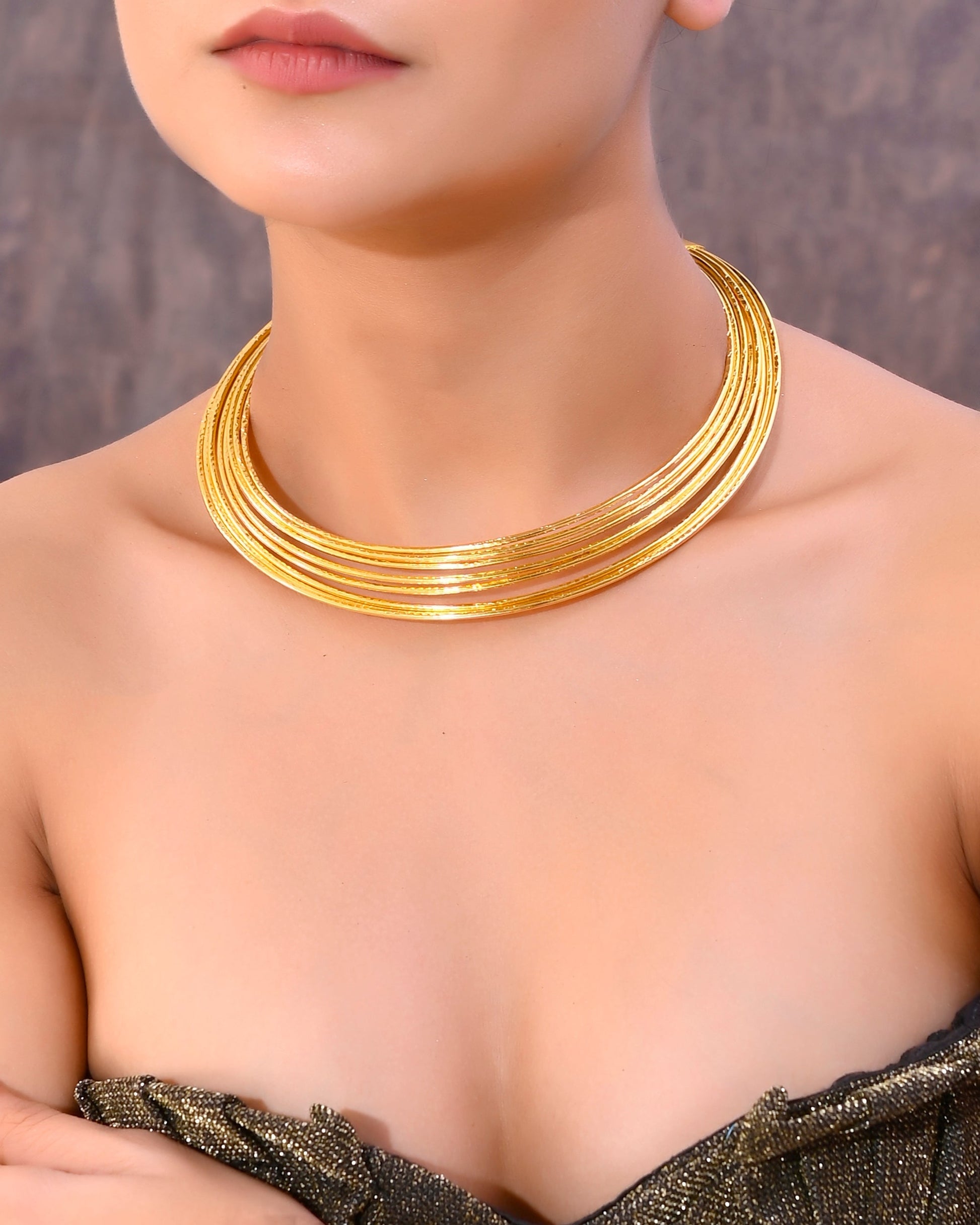 VOJ Gold-Polished Muti Layared Hasli Necklace 