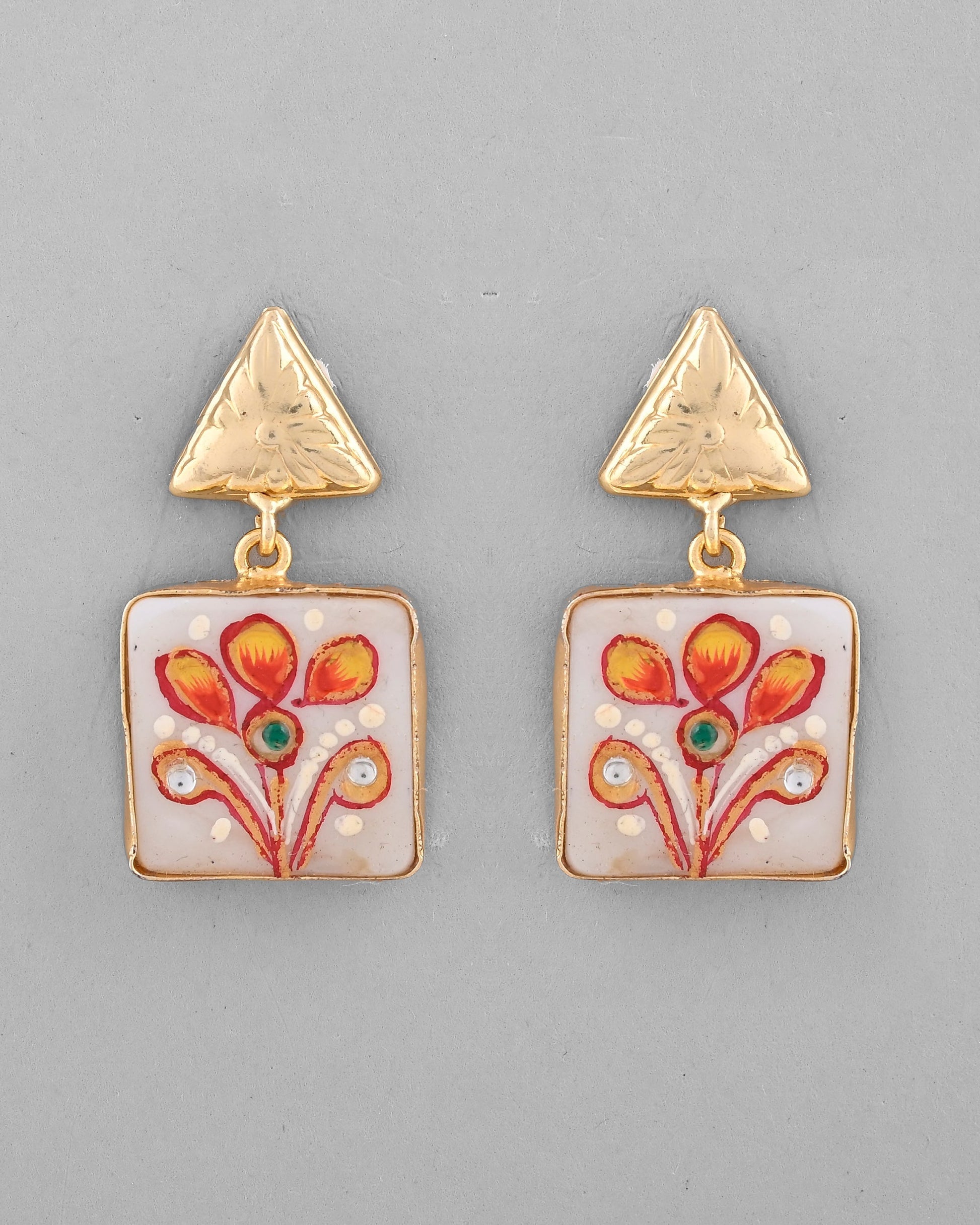 VOJ Gold-Polished Hand Painted Drop Stud Earrings - Swadesiicart