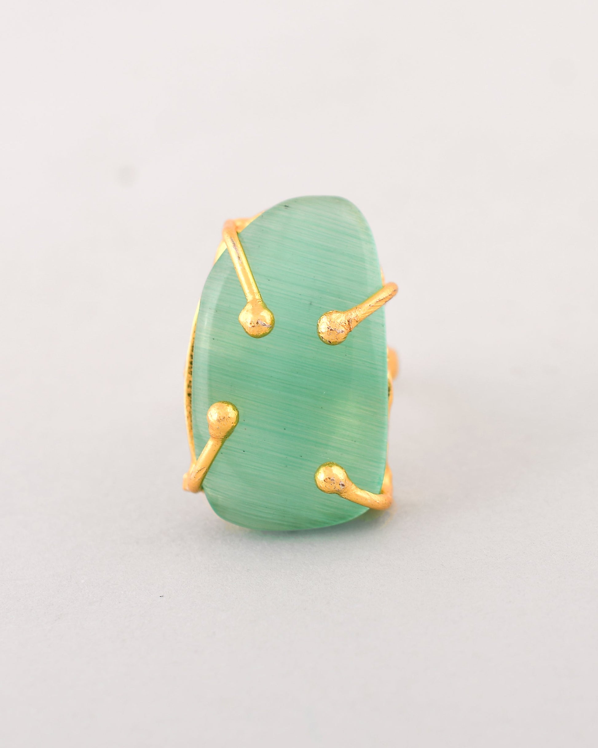 VOJ Gold-Polished Big Green Stone Studded Ring 