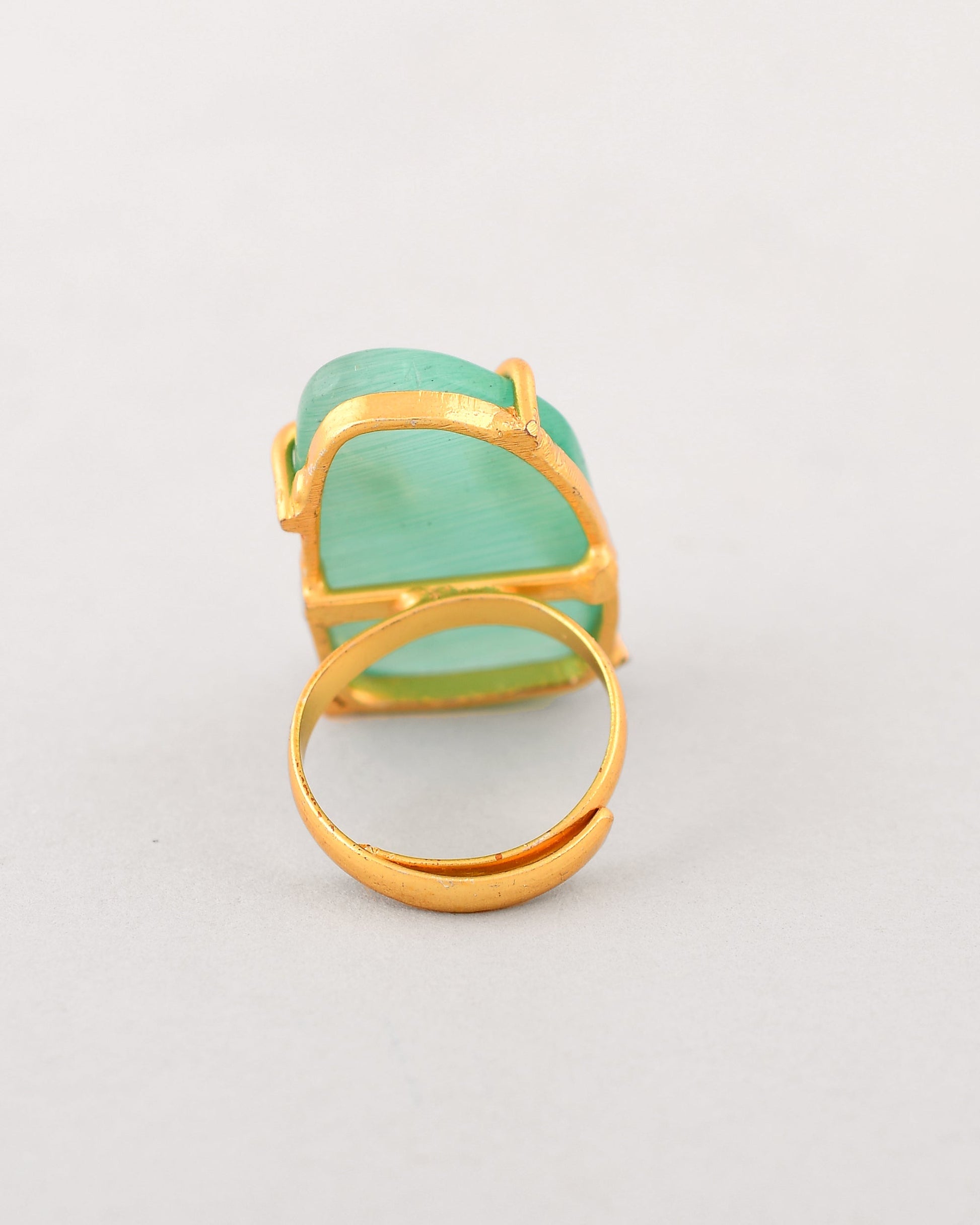 VOJ Gold-Polished Big Green Stone Studded Ring 