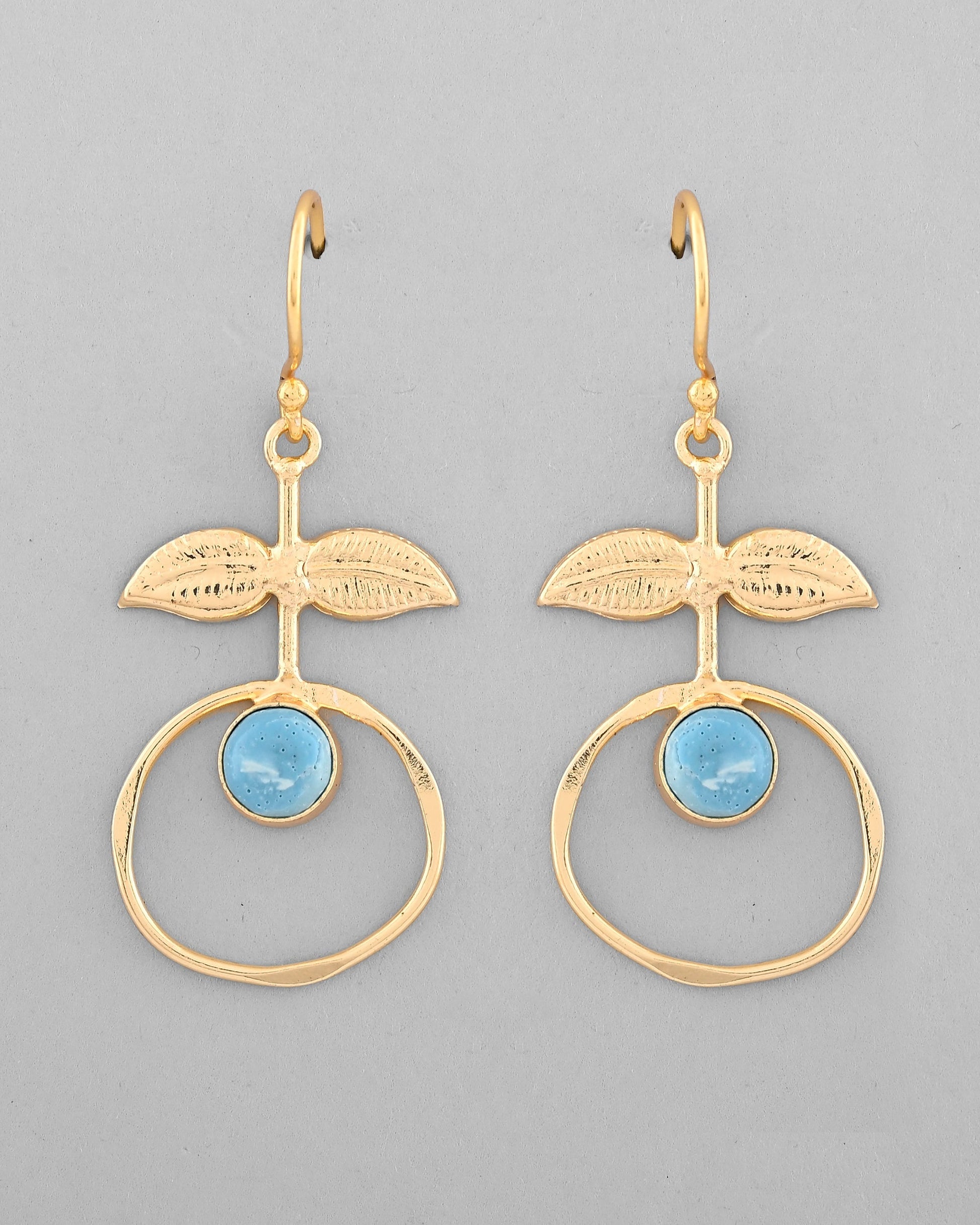 VOJ Gold-Polished Blue Stone Studded Circular Drop Earrings - Swadesiicart