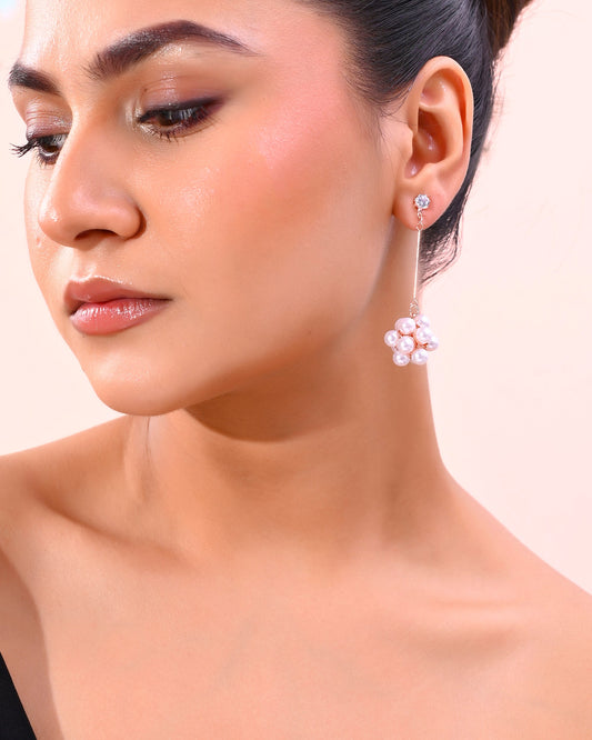 VOJ Rose Gold-Polished Handcrafted Floral Pearl Drop Earrings