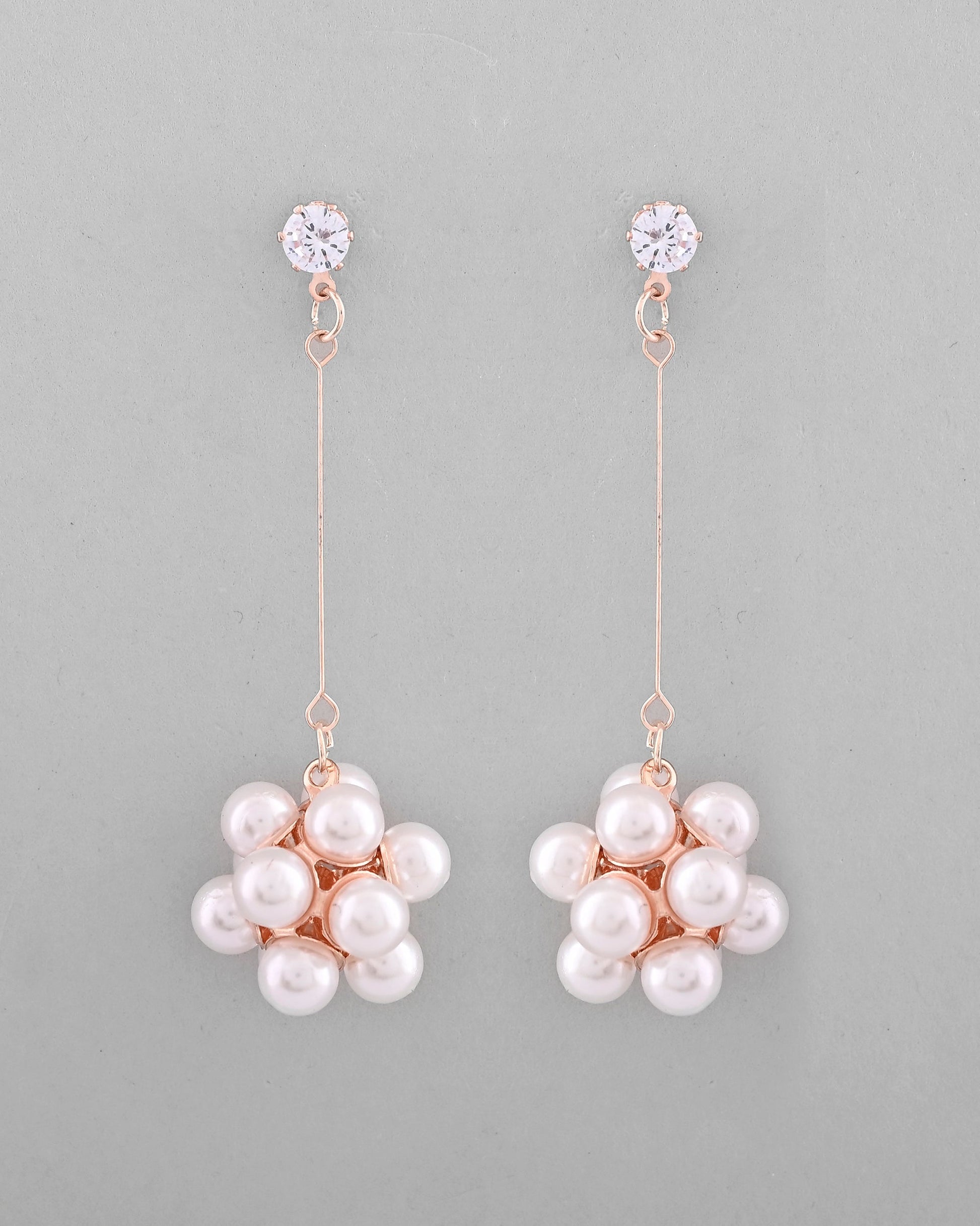 VOJ Rose Gold-Polished Handcrafted Floral Pearl Drop Earrings - Swadesiicart