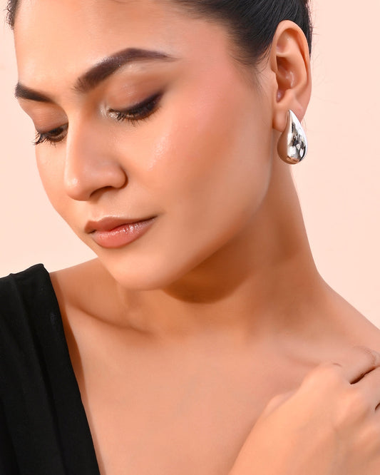 VOJ Silver Plated Teardrop-Shaped Stud Earrings