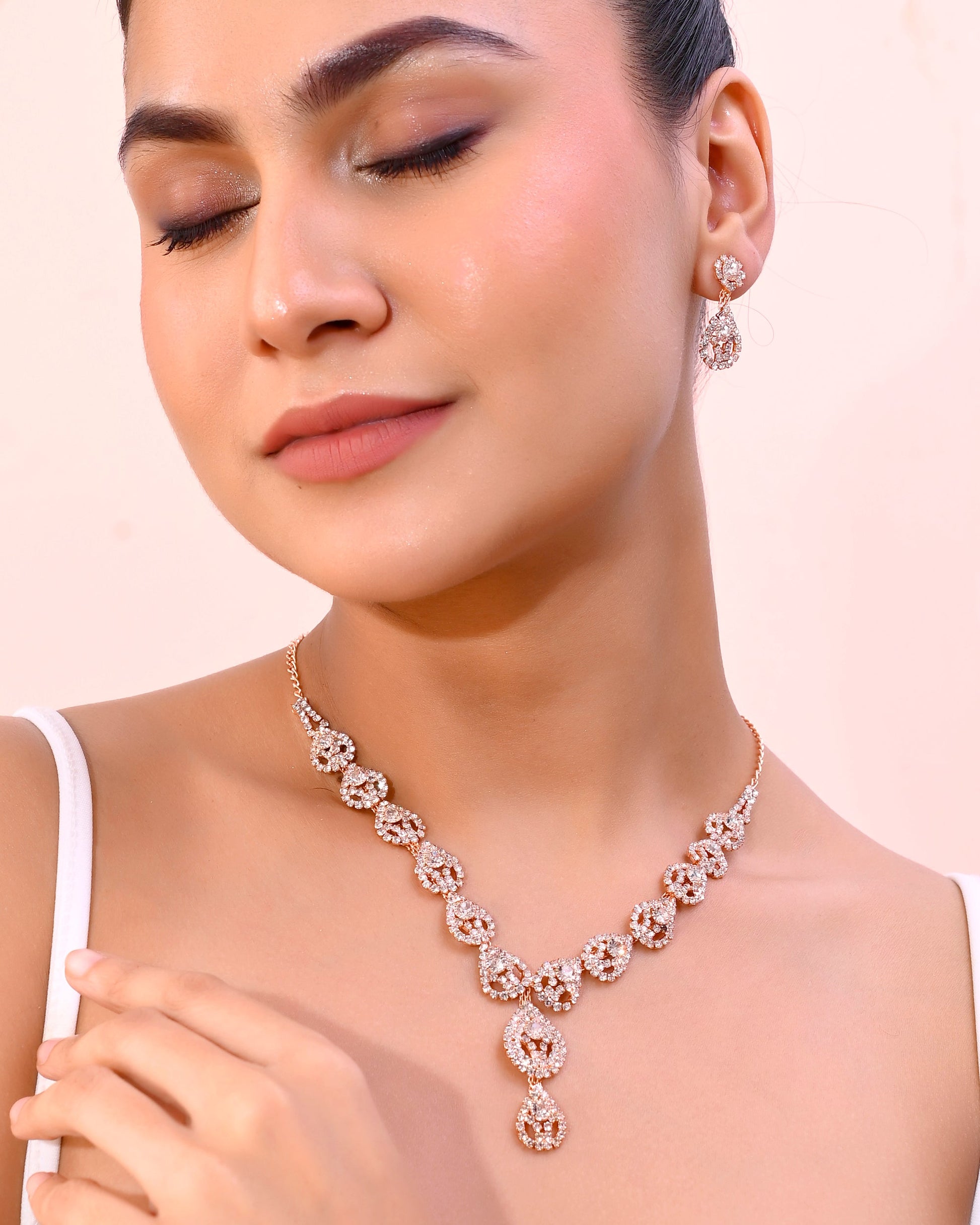 VOJ CZ Stone Studded Gold-Polished Jewellery Set VOJ (Valley Of Jewellery)