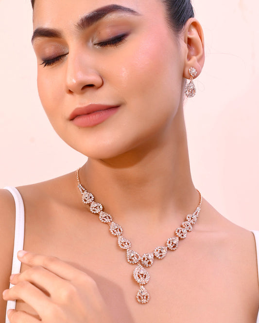 VOJ CZ Stone Studded Gold-Polished Jewellery Set VOJ (Valley Of Jewellery)