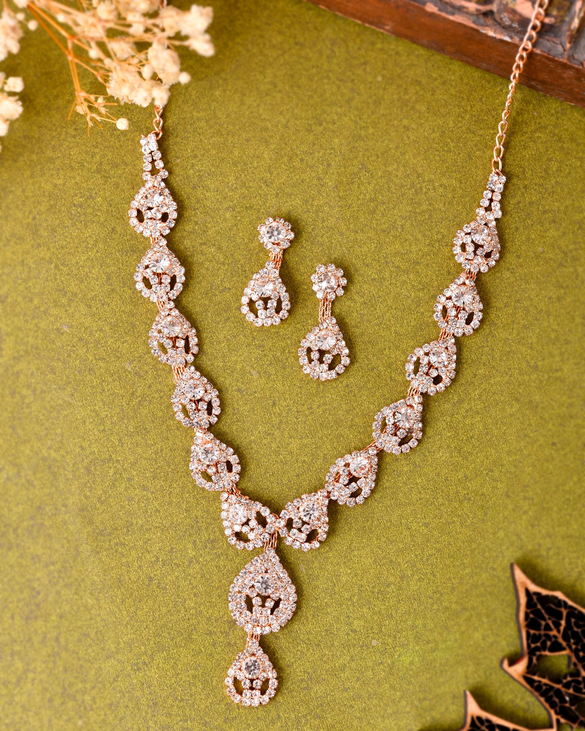 VOJ CZ Stone Studded Gold-Polished Jewellery Set VOJ (Valley Of Jewellery)