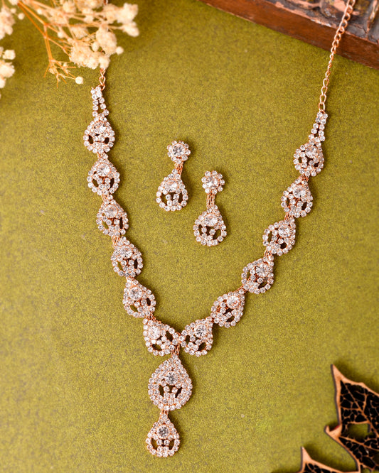 VOJ CZ Stone Studded Gold-Polished Jewellery Set VOJ (Valley Of Jewellery)