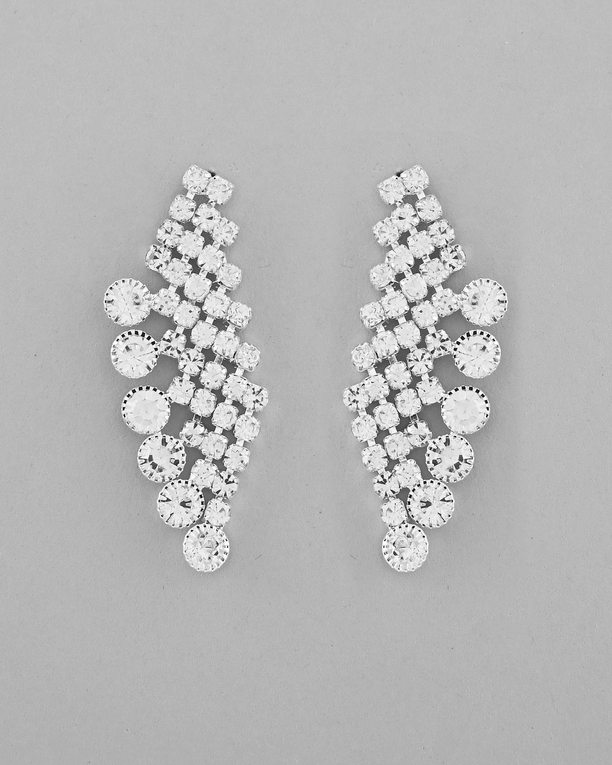 VOJ AD Stone Studded Silver Plated Necklace With Drop Earrings Set - Swadesiicart