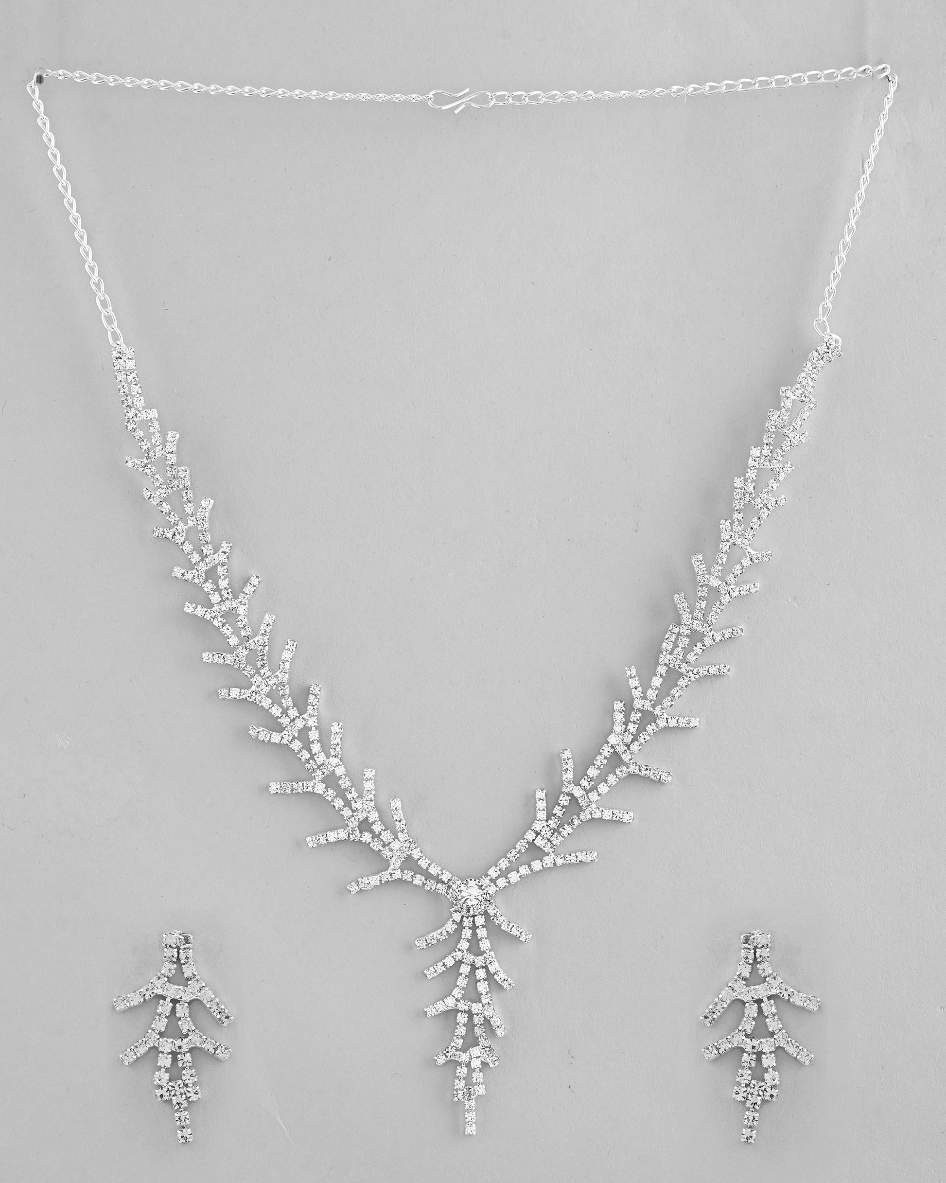 VOJ AD Stone Studded Silver Plated Designer Jewellery Set VOJ (Valley Of Jewellery)