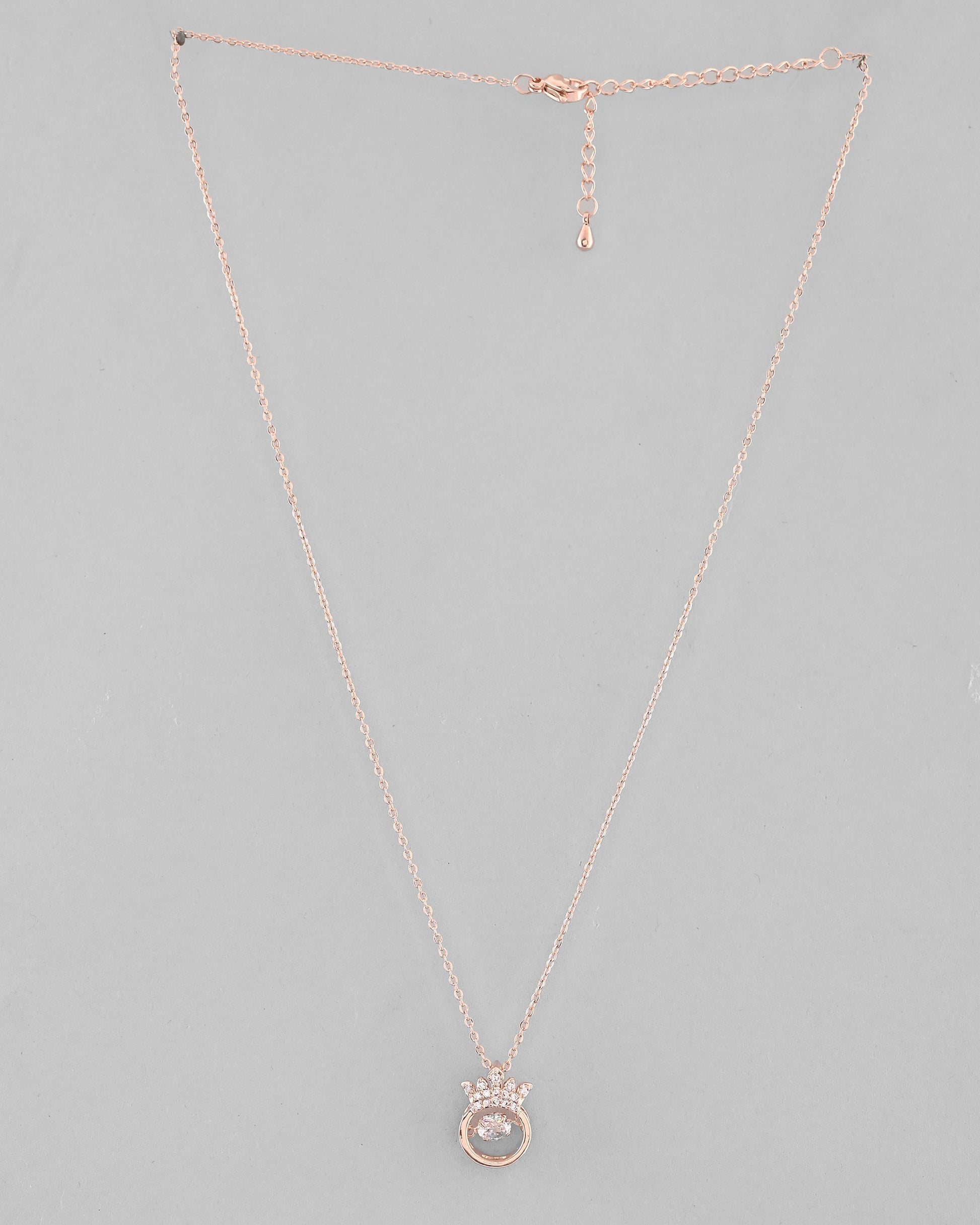 VOJ Rose Gold-Polished Chain With AD Studded crown Shaped Pendent 