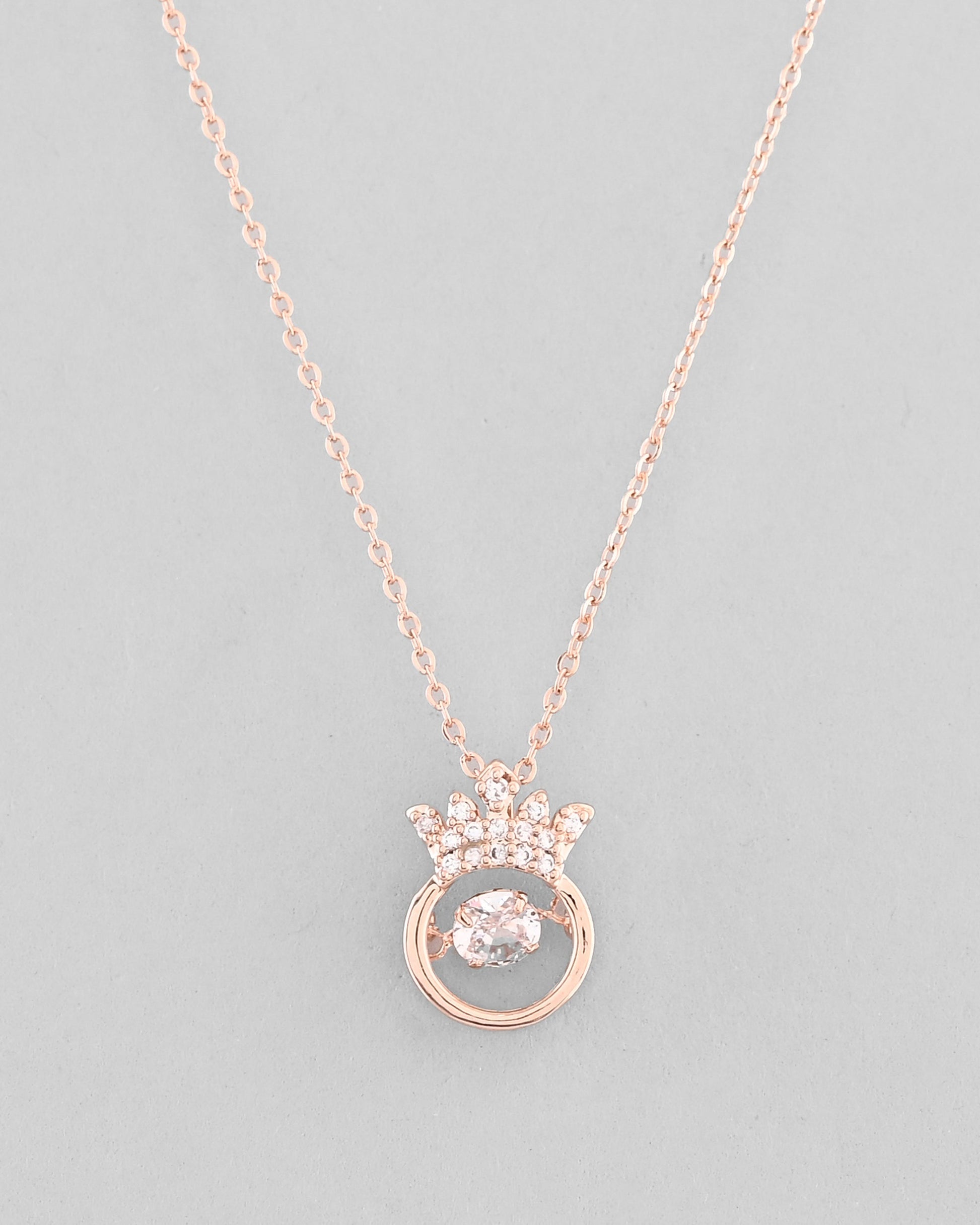 VOJ Rose Gold-Polished Chain With AD Studded crown Shaped Pendent 