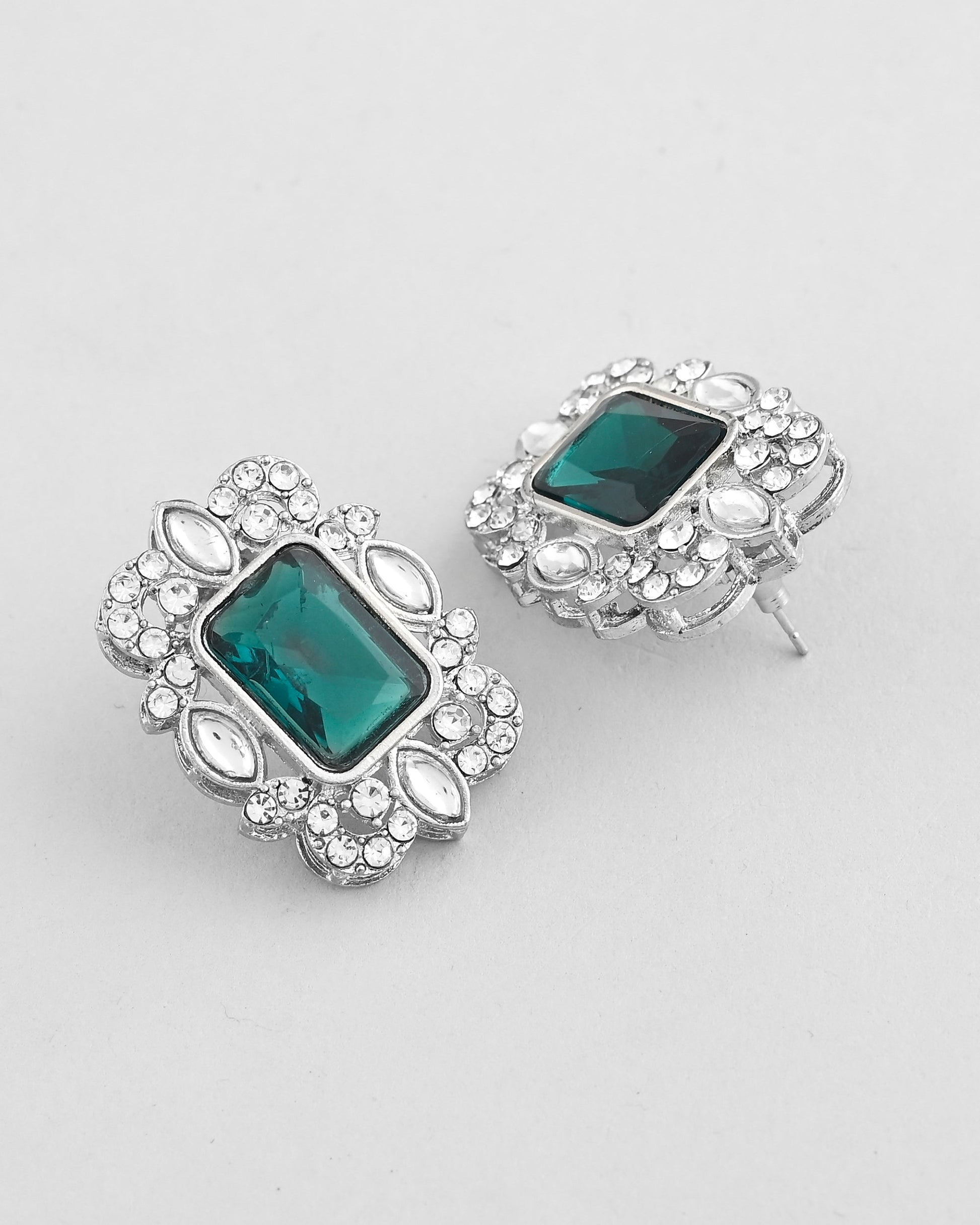 VOJ Green Silver-Plated Long Necklace Earring Jewellery Set VOJ (Valley Of Jewellery)