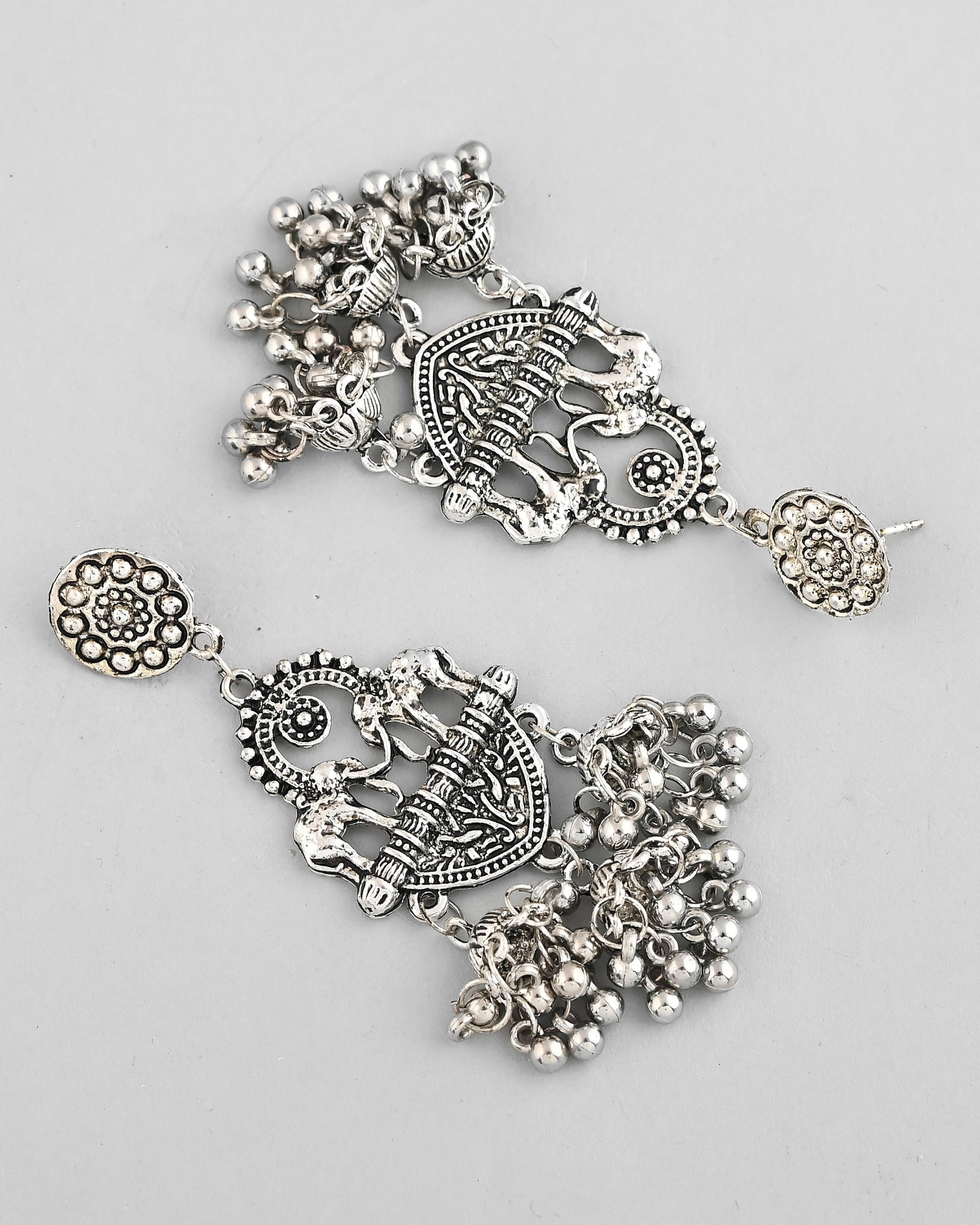 VOJ Silver-Plated Elephant Oxidized Contemporary Drop Earrings - Swadesiicart