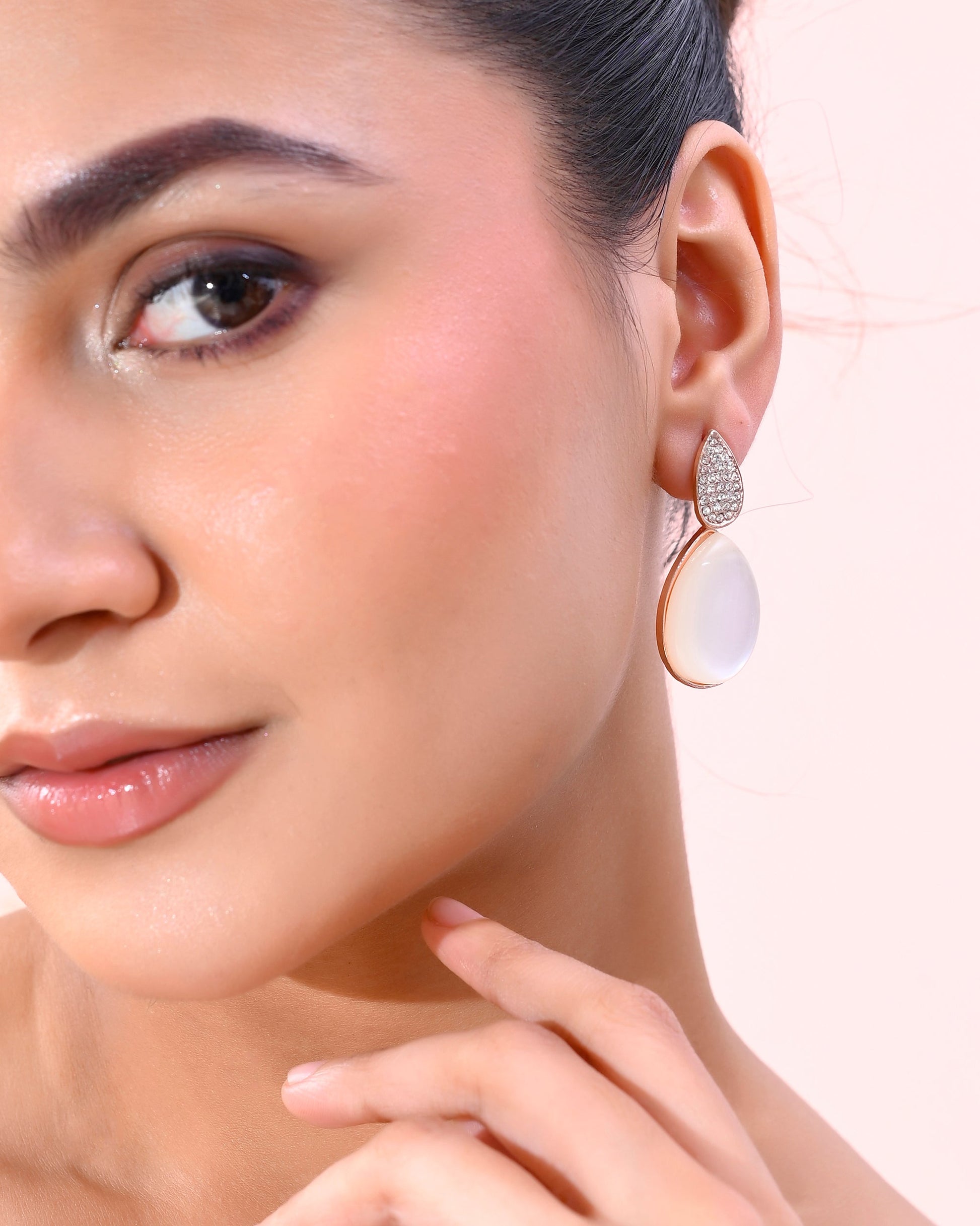 VOJ Gold-Polished CZ-Studded Korean Drop Earrings VOJ (Valley Of Jewellery)