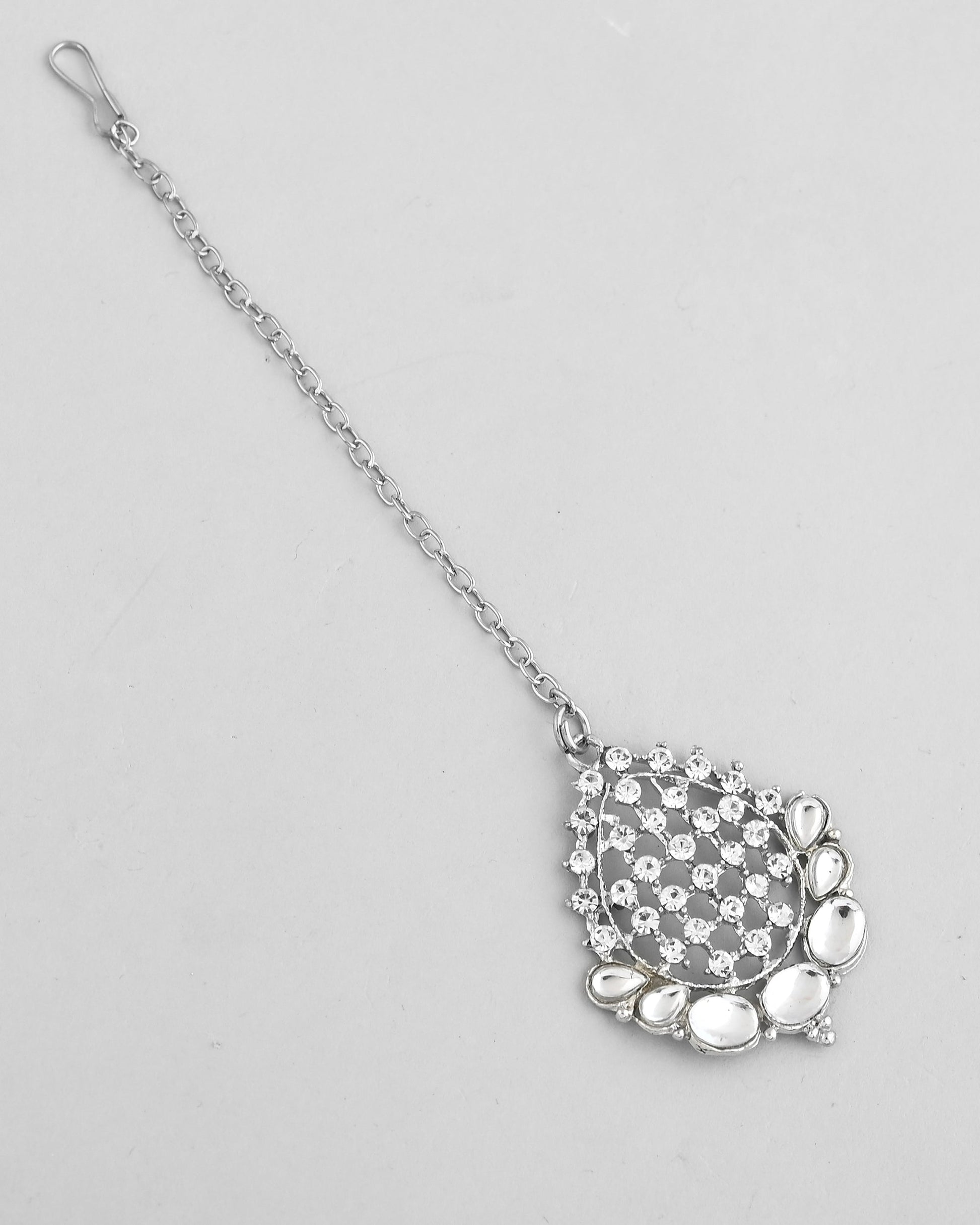 VOJ Silver Plated CZ-Stone Studded Choker Set With Mangtikka 