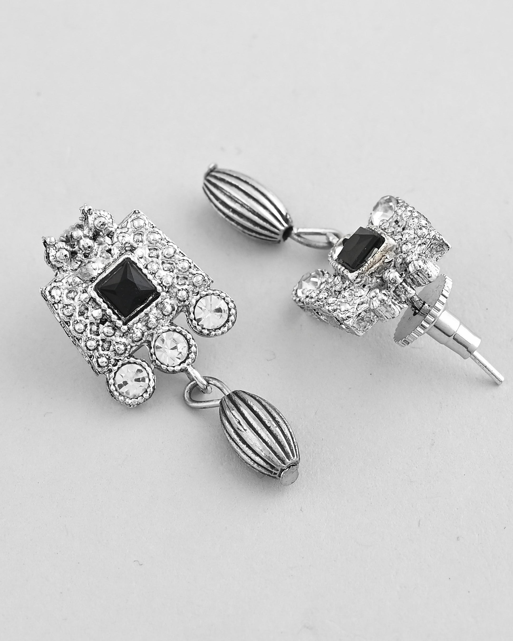 VOJ Silver Plated Black Stone Studded Oxidized Jewellery Set VOJ (Valley Of Jewellery)