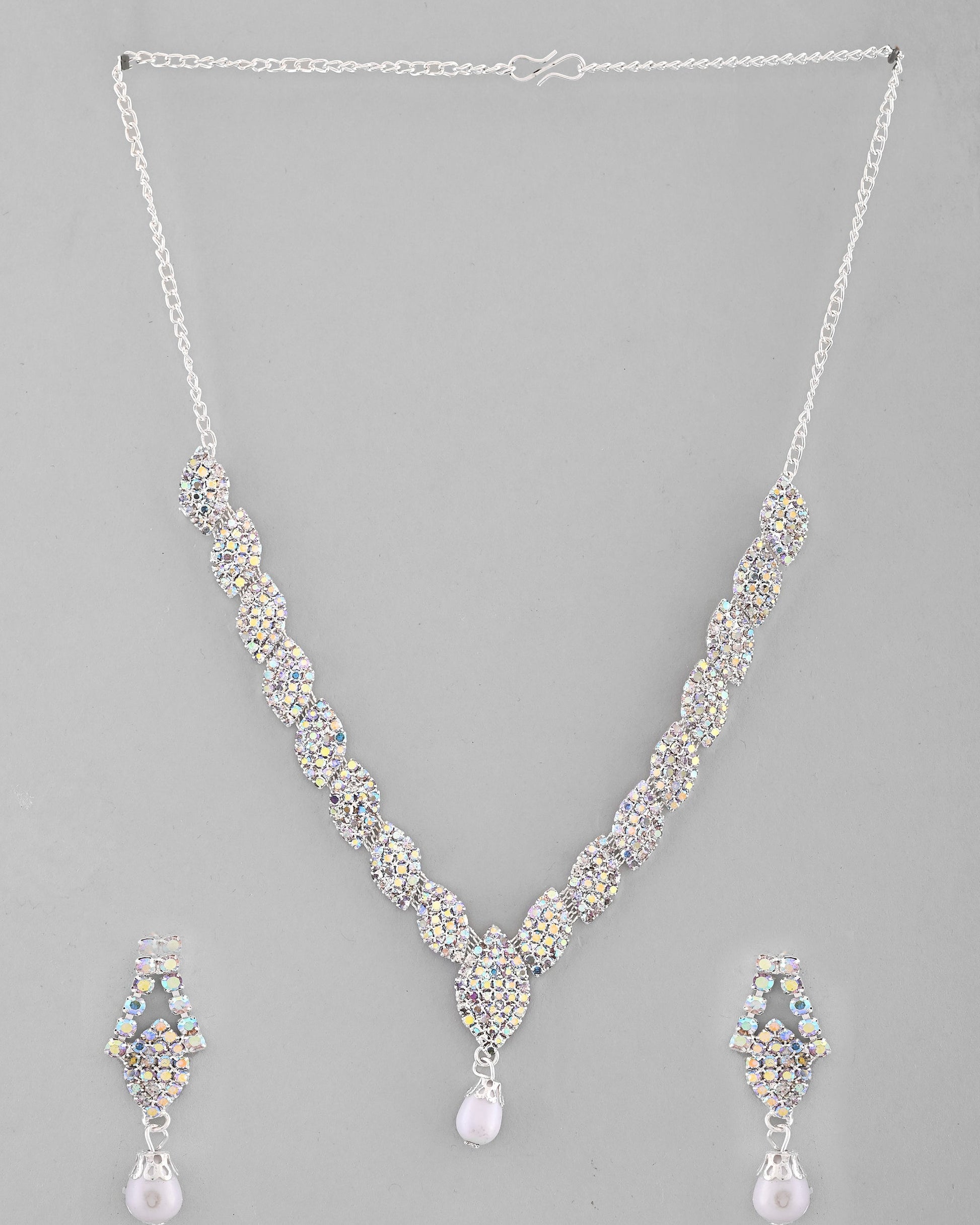 VOJ Silver Plated CZ-Stone Studded With Pearl Jewellery Set VOJ (Valley Of Jewellery)