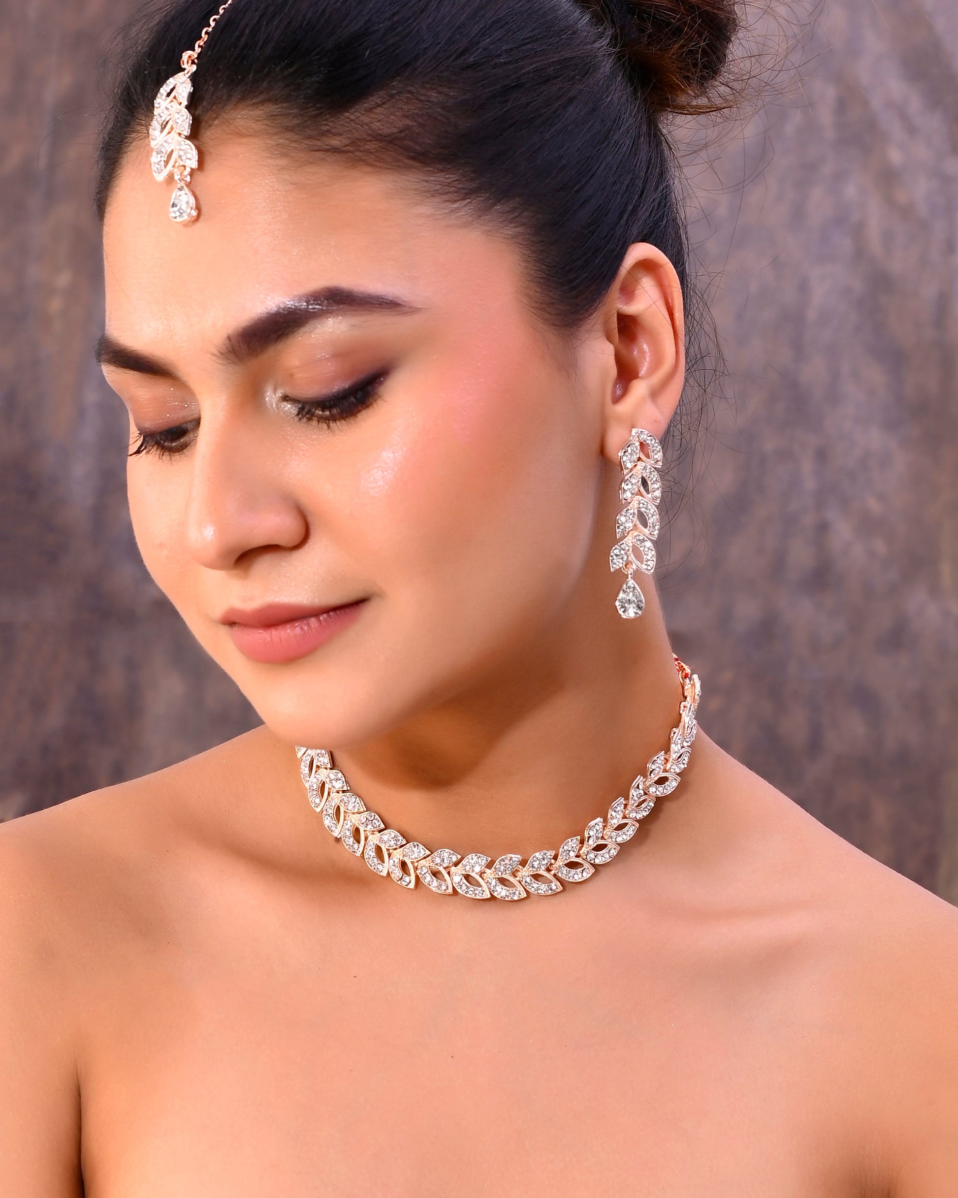 VOJ Gold-Polished CZ-Studded Jewellery Set With Mangtikka VOJ (Valley Of Jewellery)