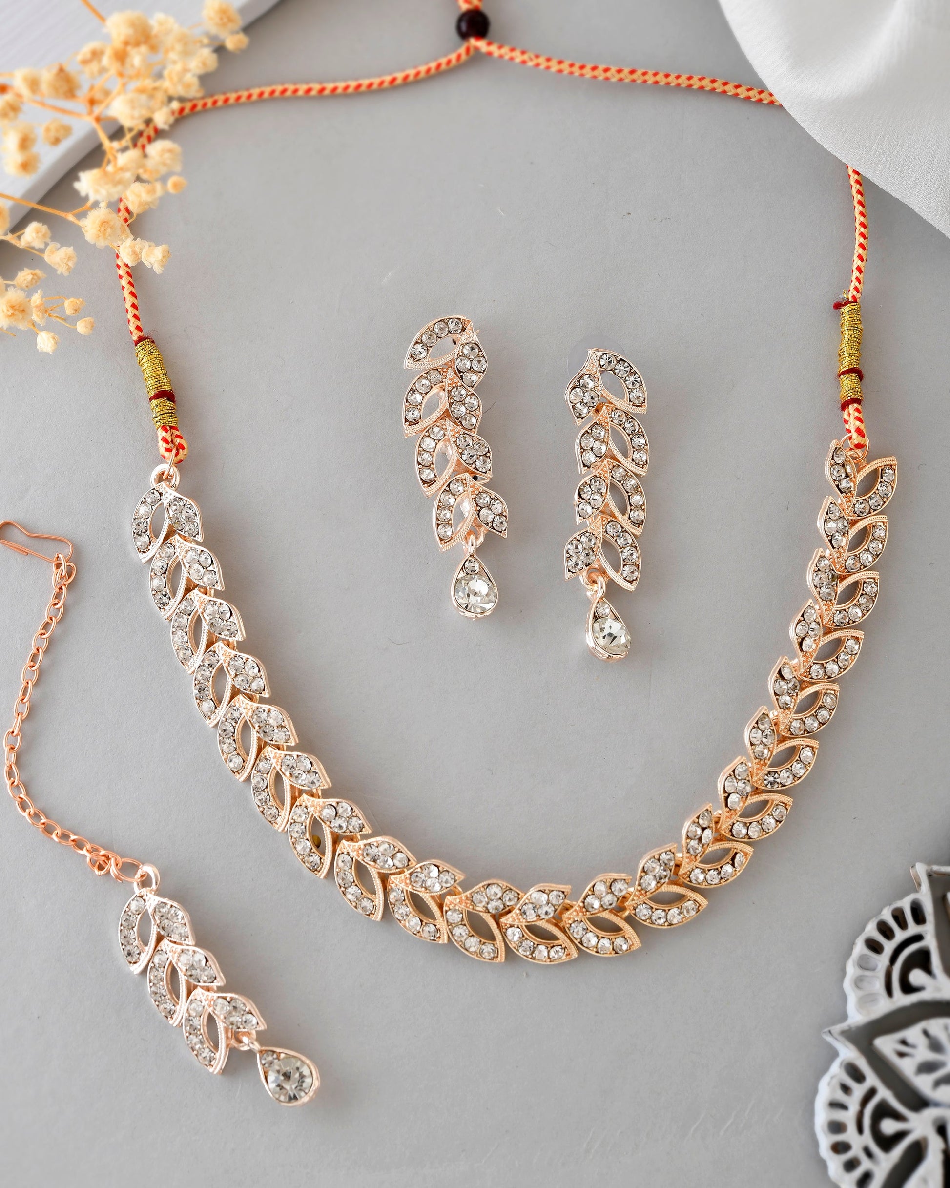 VOJ Gold-Polished CZ-Studded Jewellery Set With Mangtikka VOJ (Valley Of Jewellery)