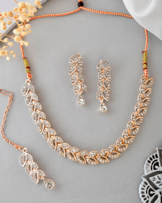 VOJ Gold-Polished CZ-Studded Jewellery Set With Mangtikka VOJ (Valley Of Jewellery)