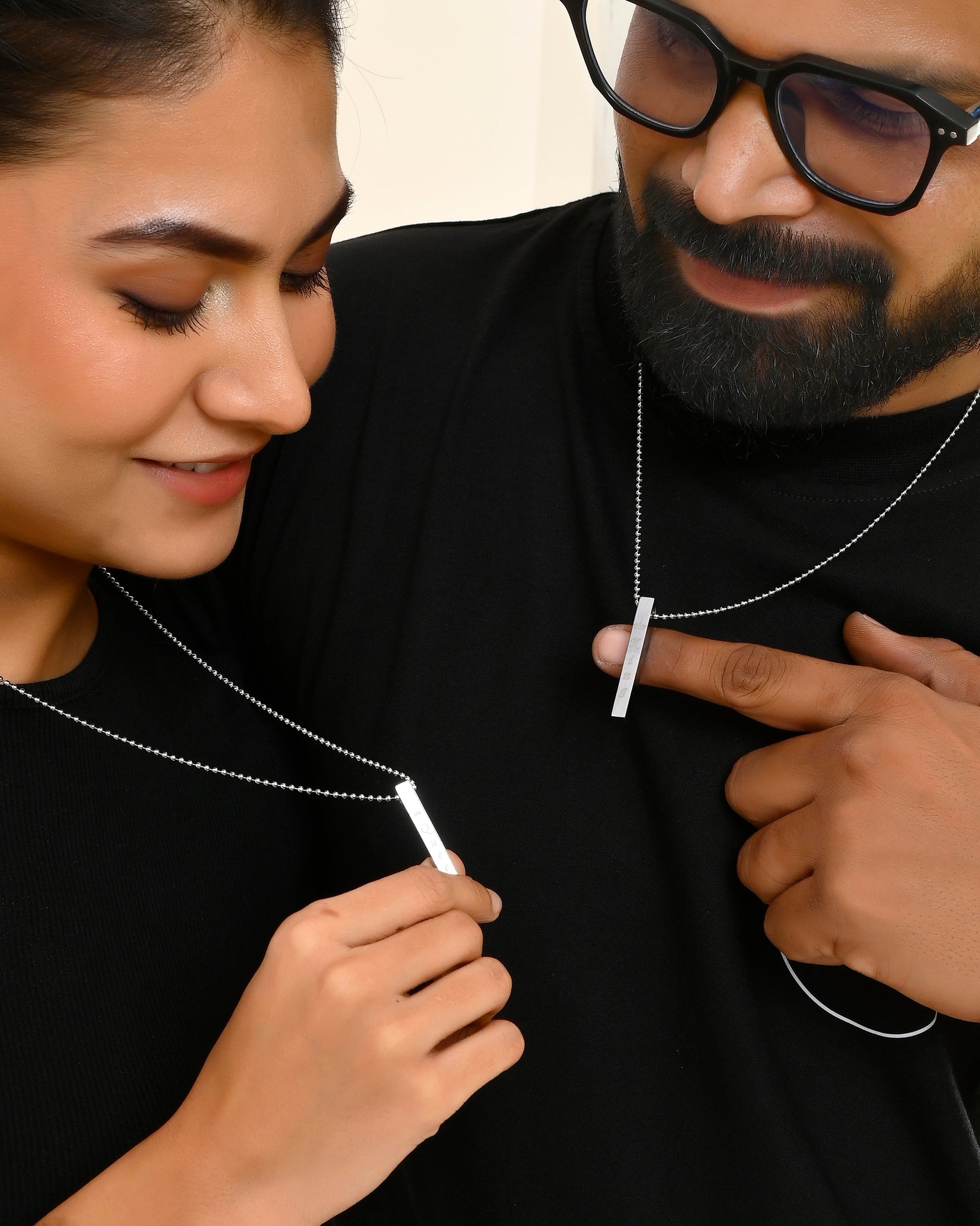 VOJ Silver Plated Couple King & Queen Chain Set 